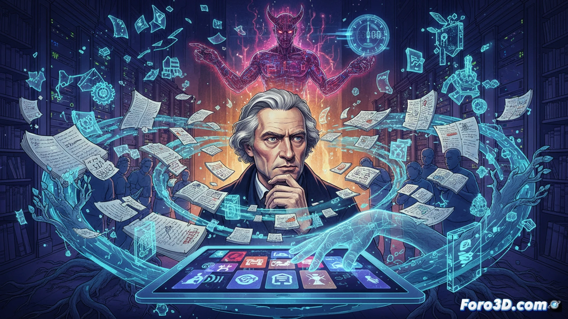 Manuscrito antiguo de Fausto junto a un modelo 3D digital interactivo que muestra sus capas de escritura y correcciones.