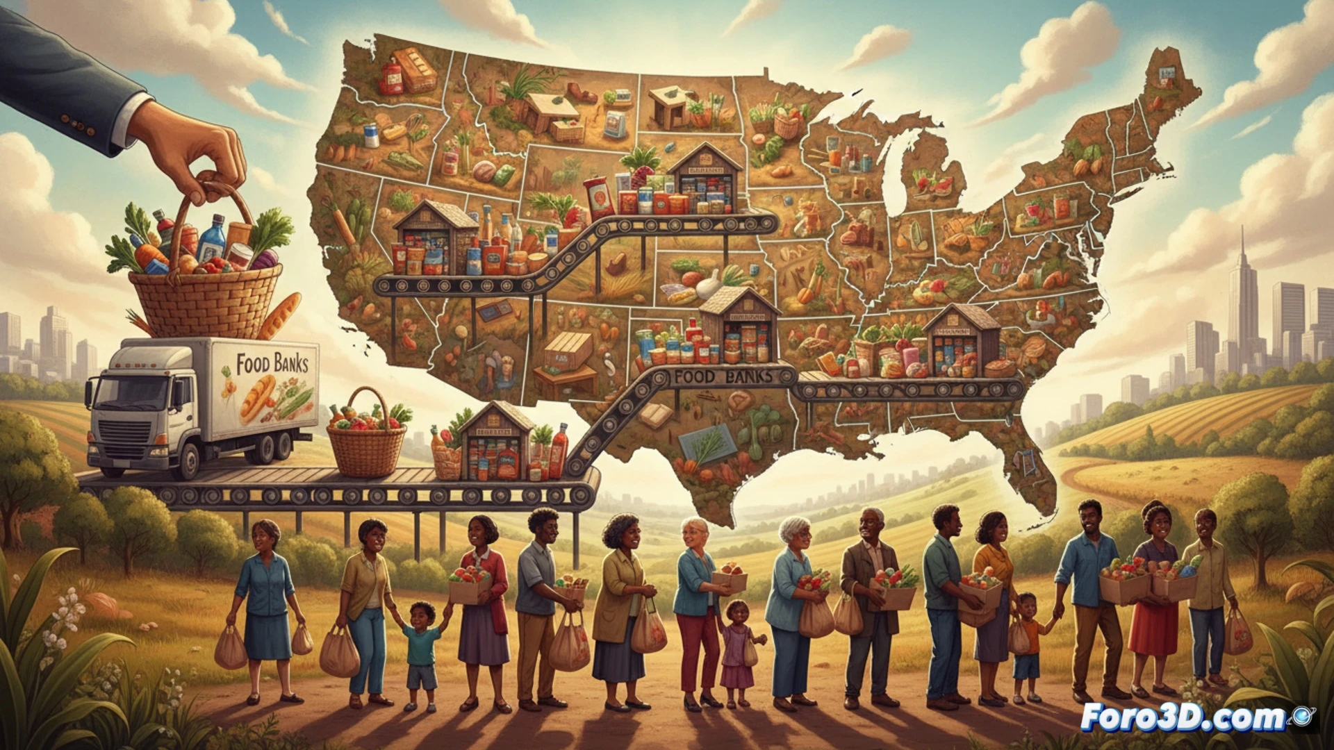 Una red de bancos de alimentos usando tecnología para optimizar la logística y rescatar comida, dirigiendo productos a personas necesitadas.