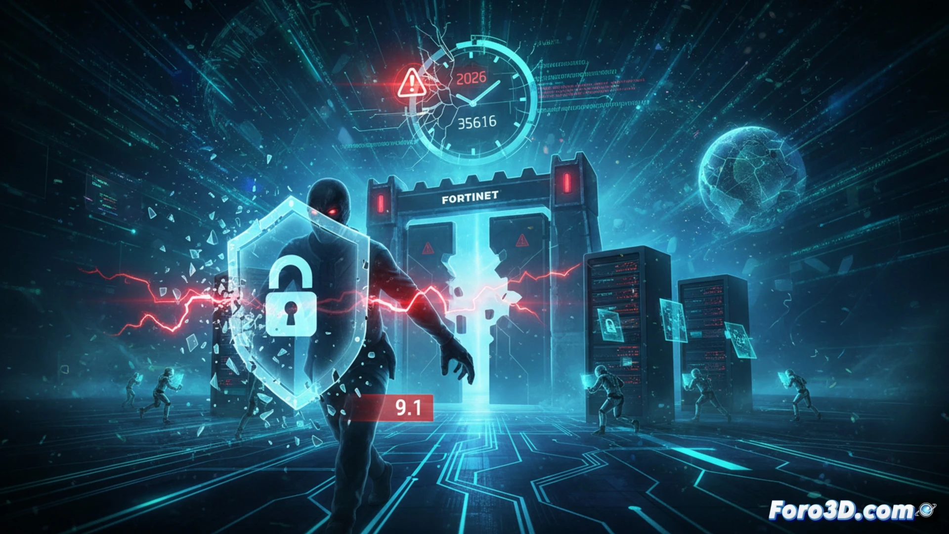 Un hacker aprovecha una brecha en el panel de control de FortiClient EMS, mientras un administrador aplica urgentemente el parche de seguridad.