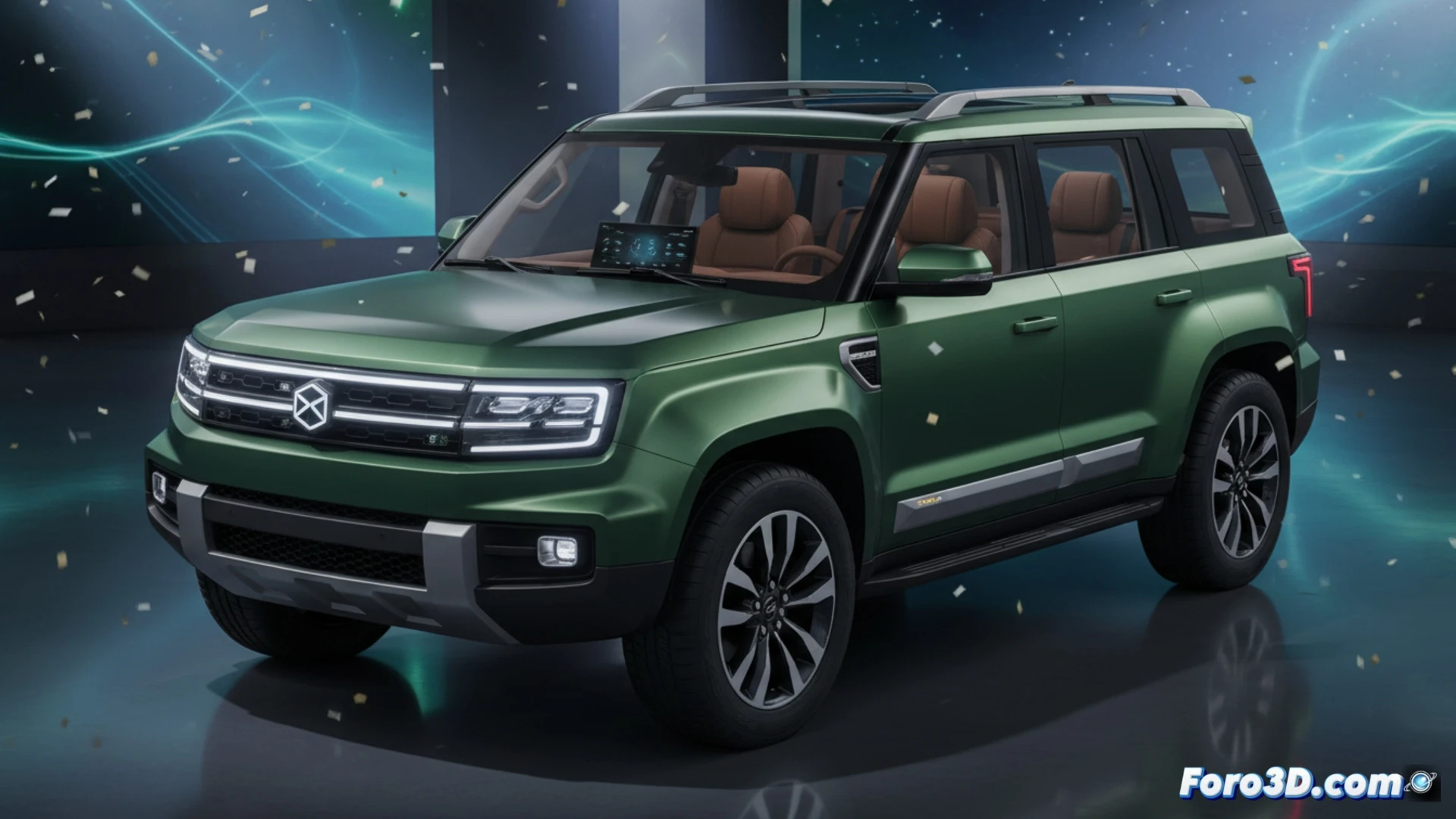 SUV grande de 5,1 metros, sin logo Land Rover, tres filas de asientos para seis pasajeros, diseño que evoca al Defender 110.