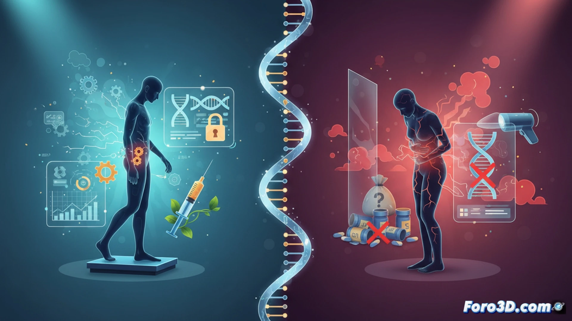 Modelo 3D de una molécula farmacológica interactuando con proteínas humanas según variantes genéticas individuales.