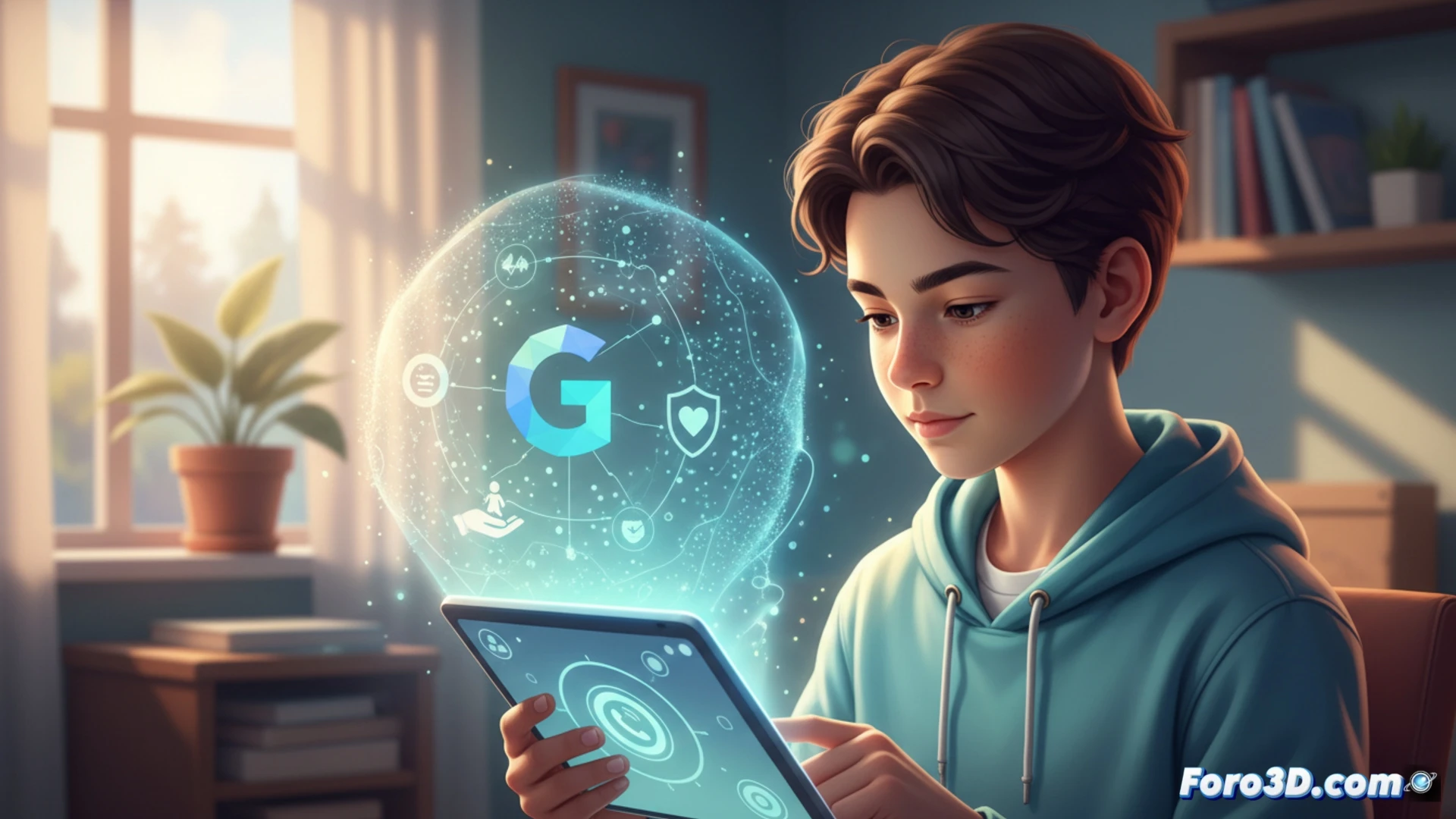 Una adolescente conversa con la IA Gemini en su móvil, mostrando opciones de apoyo en salud mental.