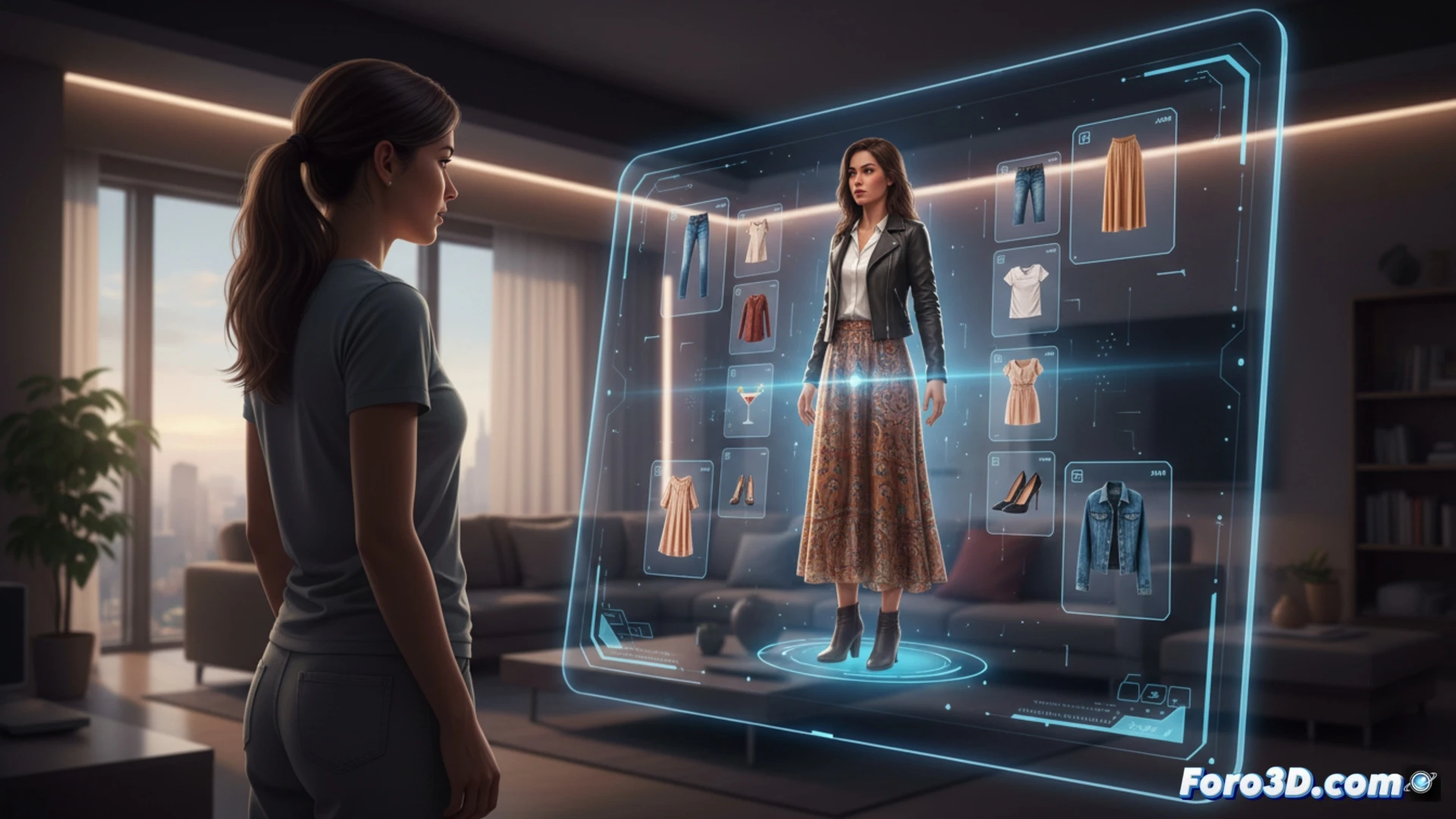 Una interfaz de Google Photos muestra un avatar digital vistiendo una camiseta y pantalones extraídos de fotos reales del usuario.