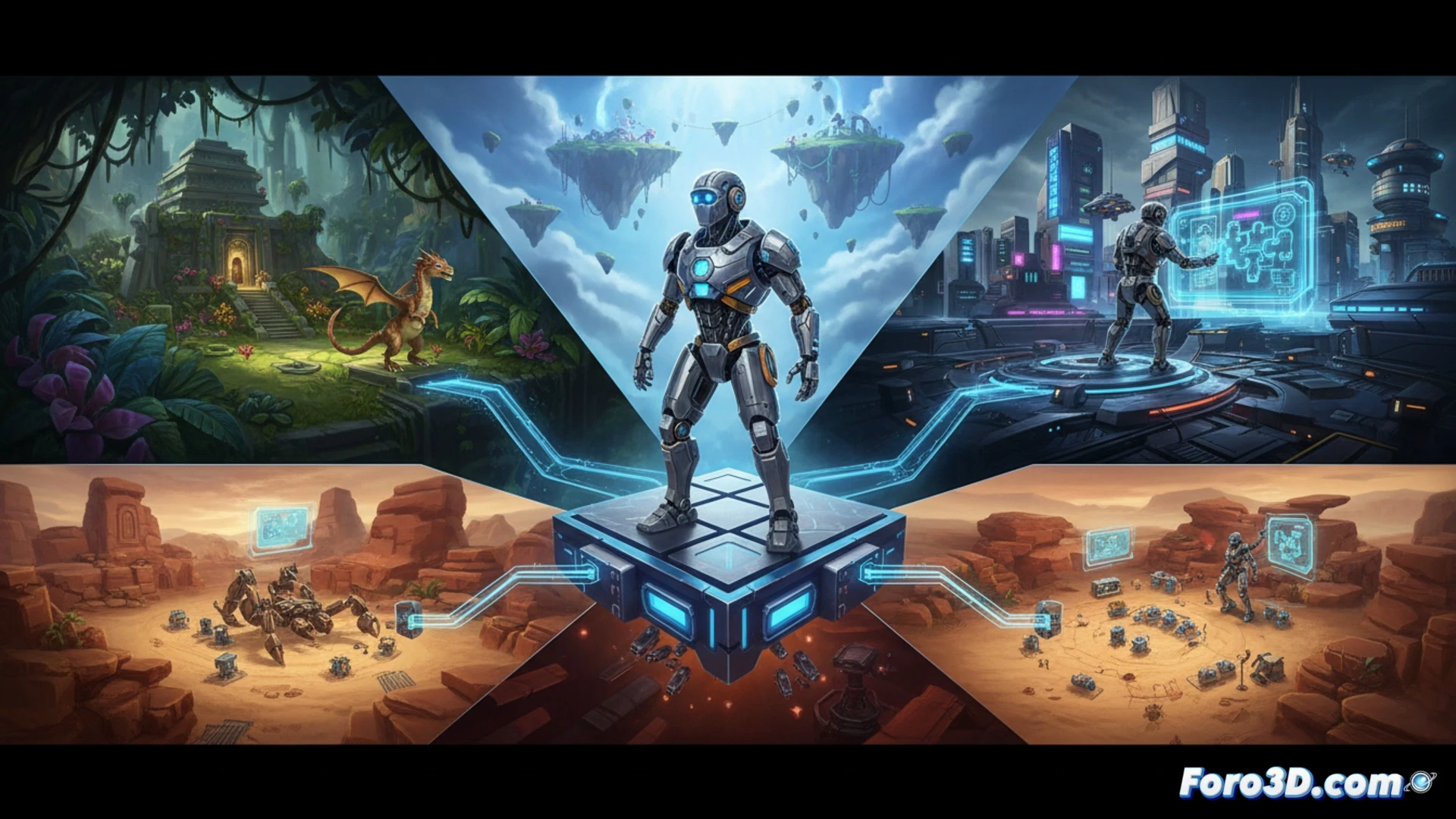 Agente de IA SIMA de Google interactuando con un entorno de videojuego 3D mediante instrucciones de texto.