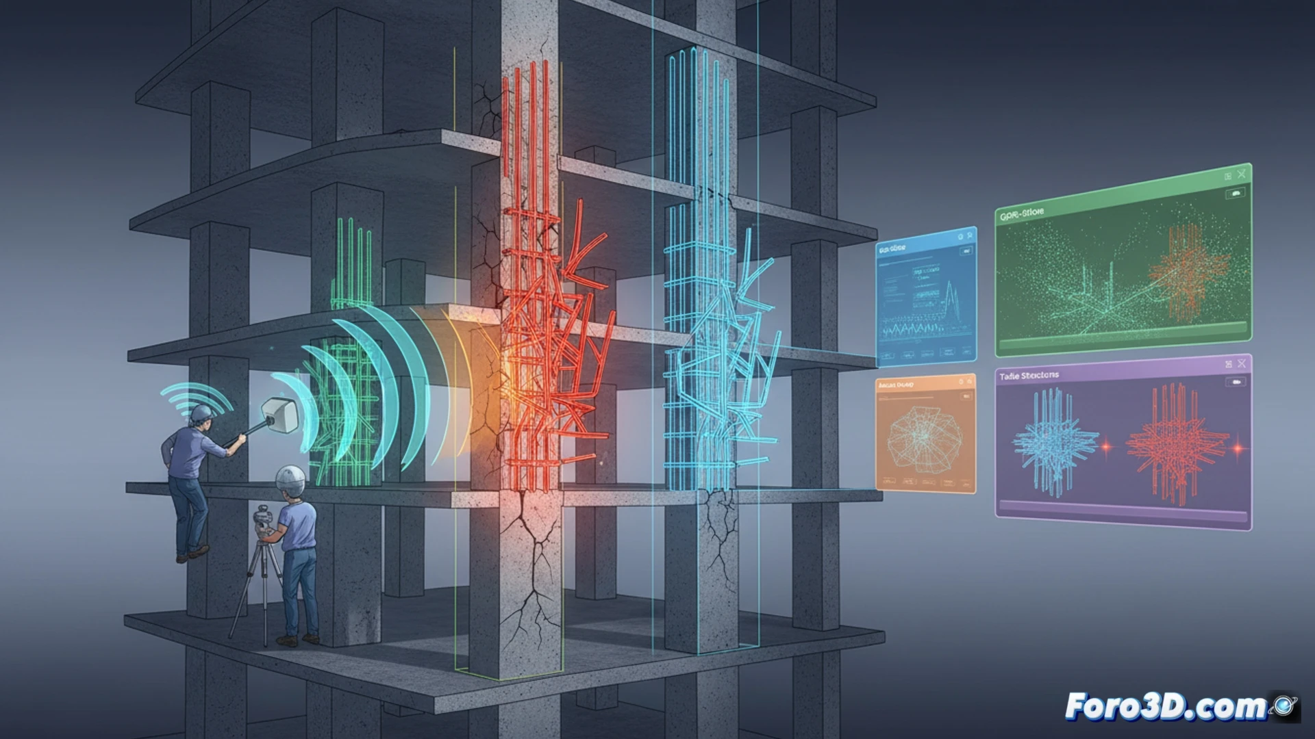 georradar y escáner láser 3D detectan barras de acero desplazadas en pilares de hormigón