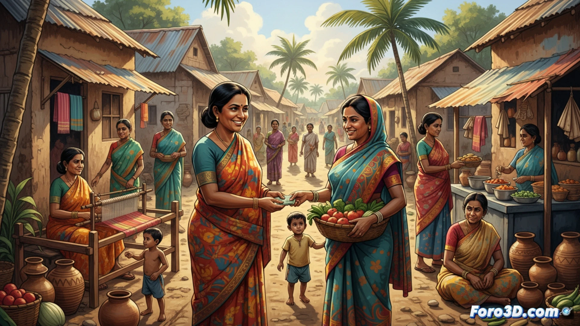 Una mujer en Bangladesh gestiona su pequeño negocio rural financiado con un microcrédito.