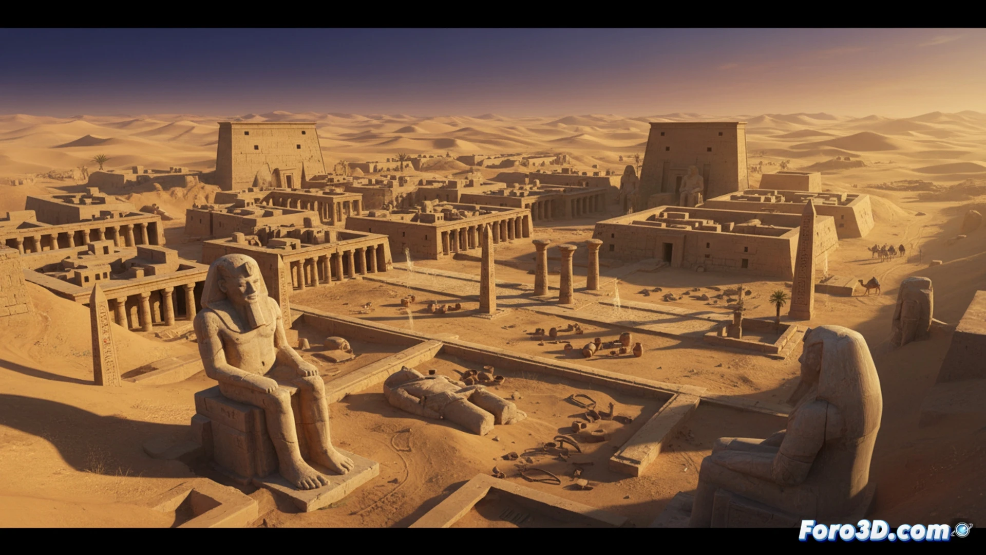 Una ciudad egipcia con calles y casas, emergiendo intacta de la arena tras tres mil años.