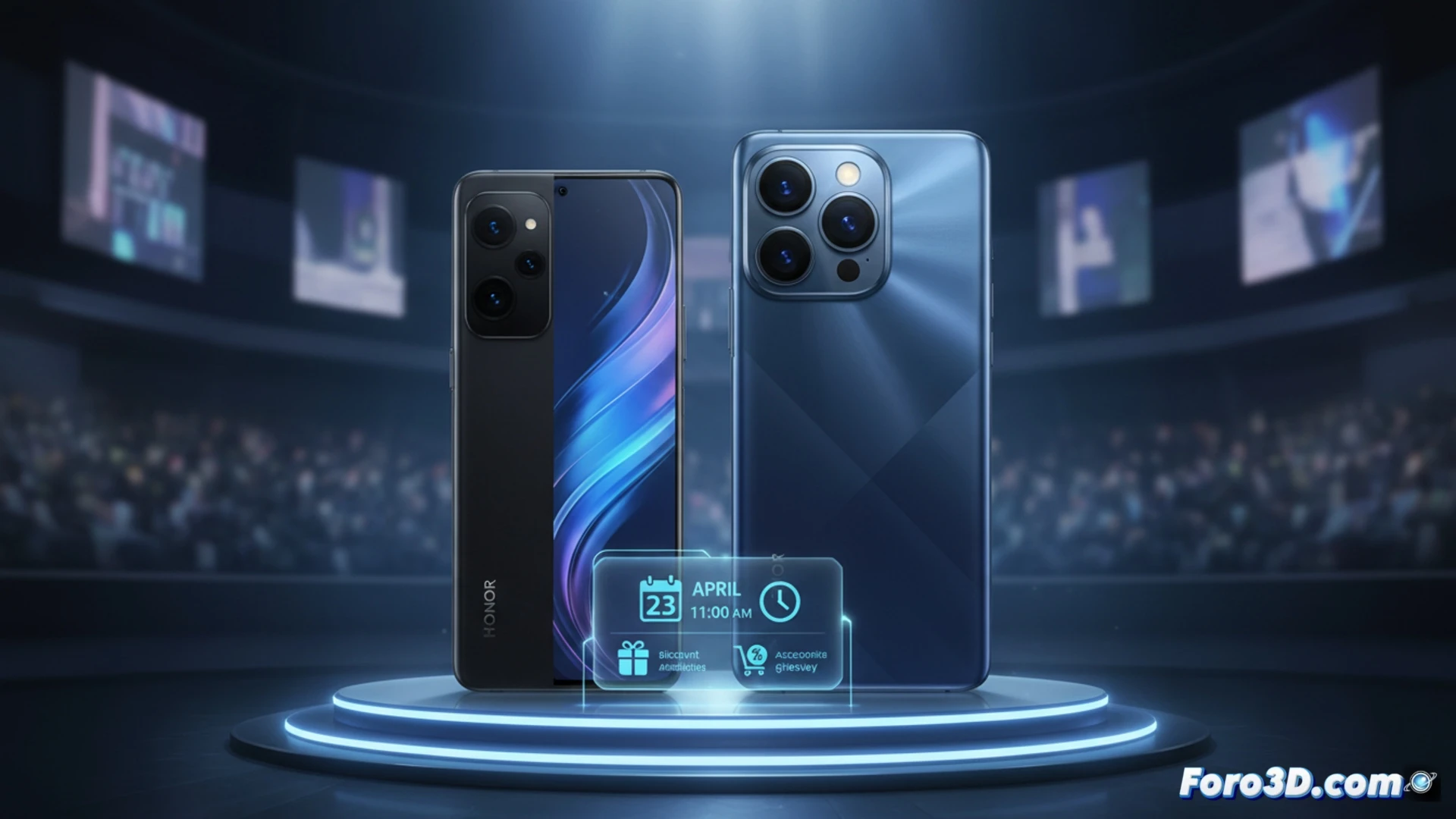 Imagen del Honor 600 Pro en primer plano, mostrando su nuevo diseño, sobre un fondo para evento de lanzamiento.