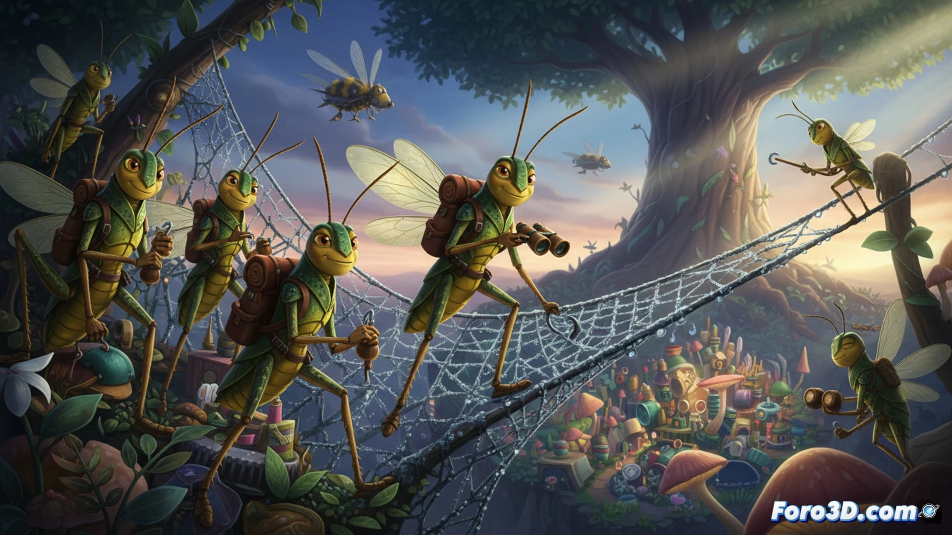 Póster de Hoppers Pixar con personajes robot y naturaleza vibrante, éxito taquillero animación original