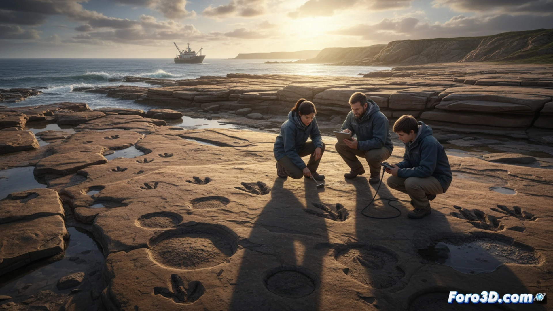 Modelo 3D de una huella de dinosaurio terópodo obtenido mediante fotogrametría en un yacimiento de Sudáfrica.