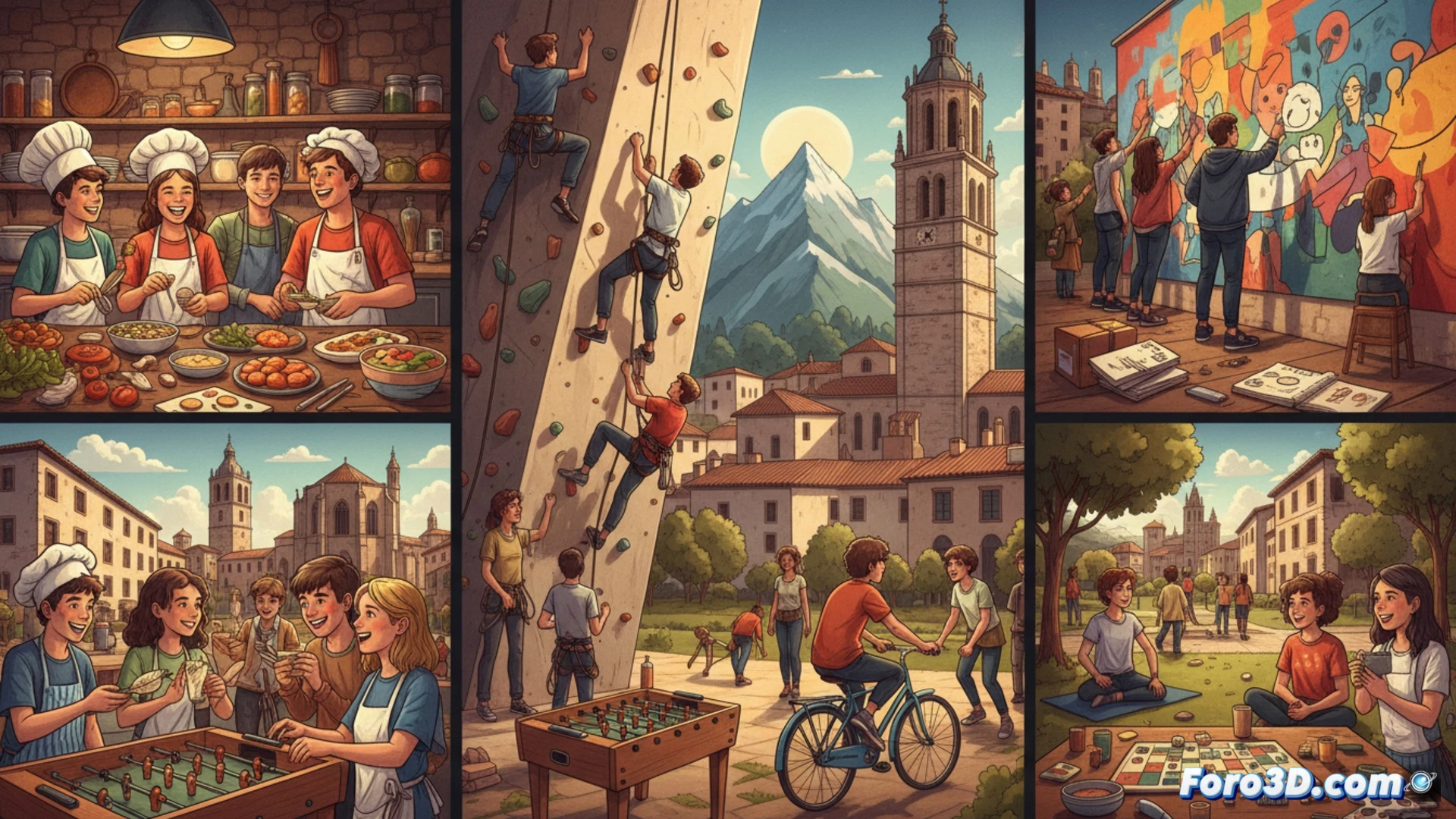 Jóvenes participan en talleres de cocina y escalada durante una Semana Santa alternativa y saludable en Huesca.