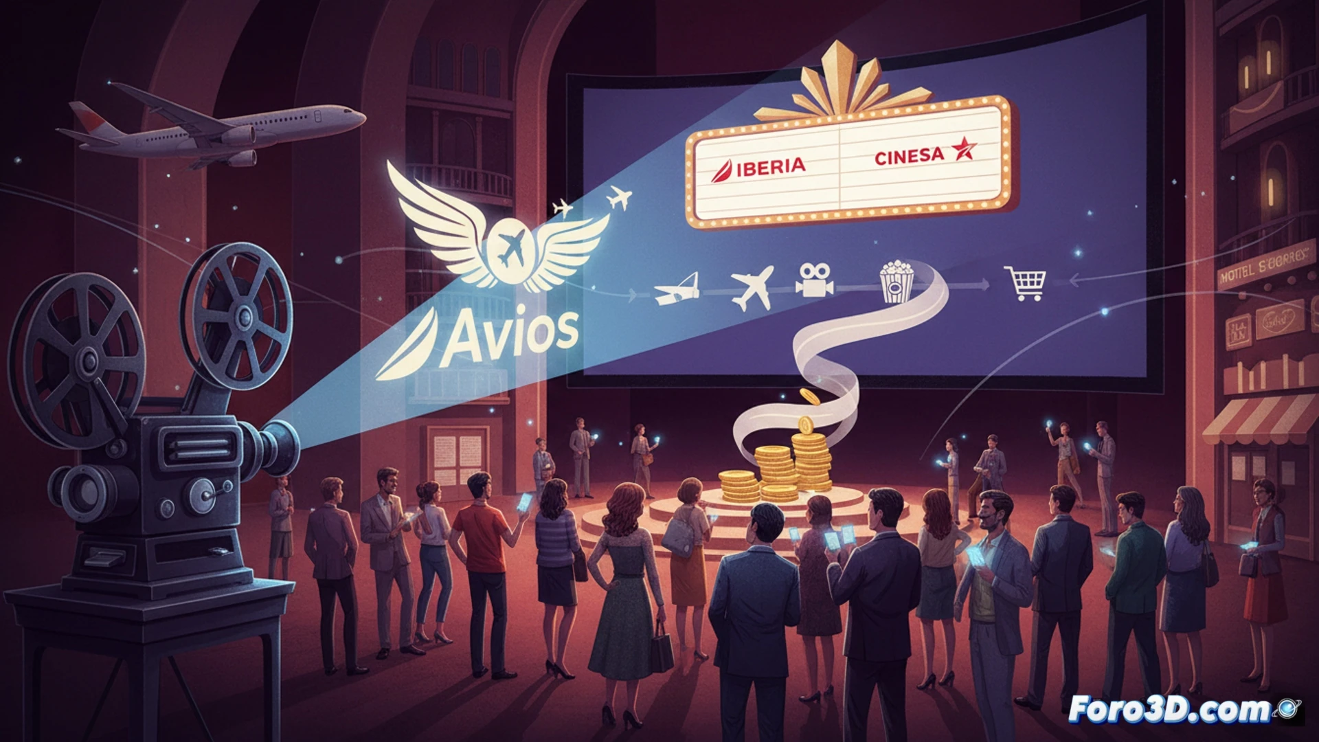 Una persona canjea entradas de cine en CINESA mientras ve su tarjeta Iberia Club y acumula Avios.