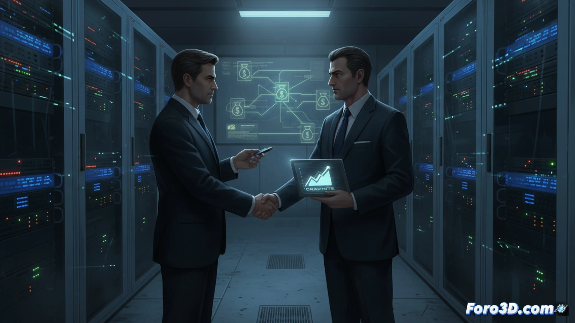 Un agente de ICE analiza datos en una pantalla con el logo de Graphite, rodeado de mapas e informes de narcotráfico.