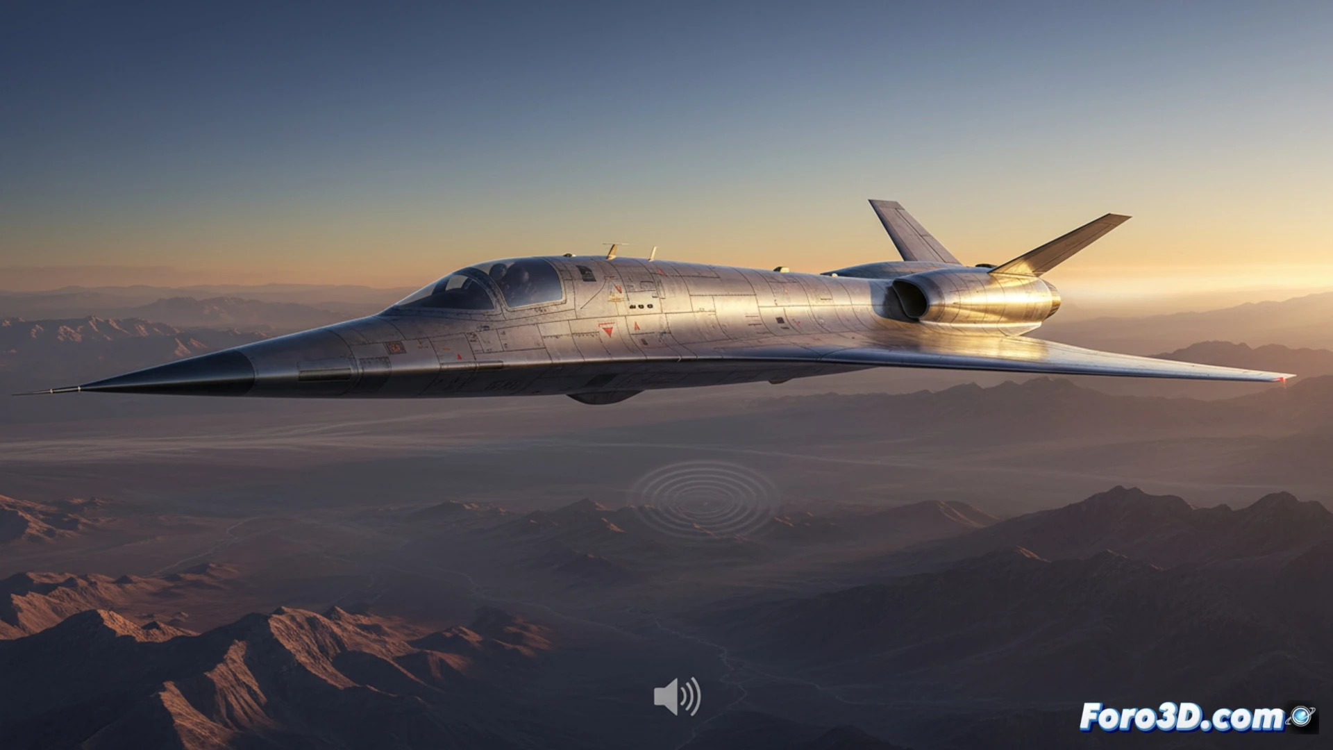 Modelo 3D alámbrico del X-59, mostrando su fuselaje alargado y nariz afilada para reducir el boom sónico.