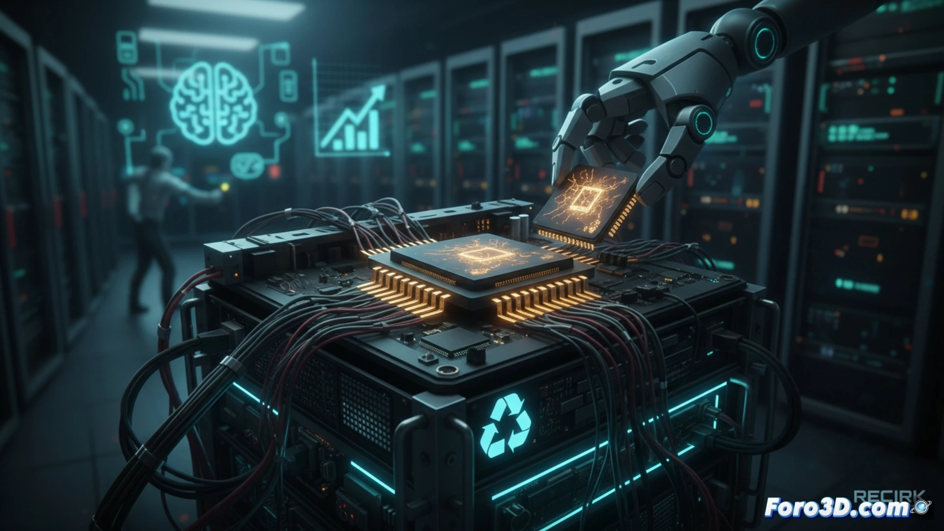 Mapa conceptual de binning 3D con obleas de silicio y chips Intel reutilizados en gamas bajas