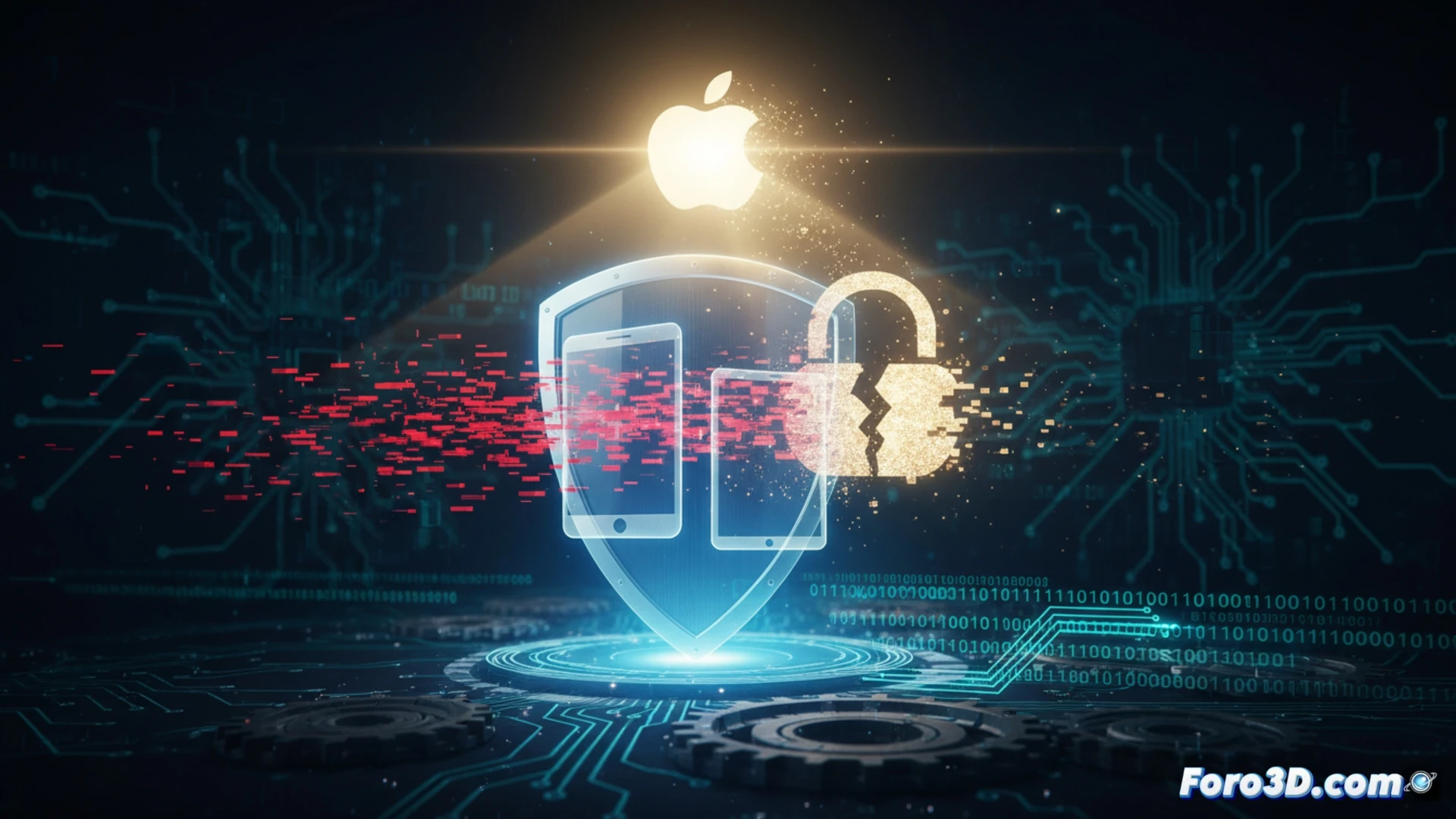 Un iPhone en una mano muestra una notificación tachada en rojo, con sombras de mensajes resucitando desde un icono de Signal.