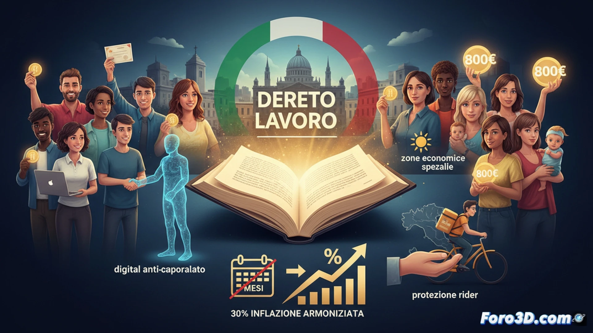 Un ministro firma el decreto del salario justo, con billetes de mil millones y bonos de 650-800 euros para jóvenes y mujeres del sur.