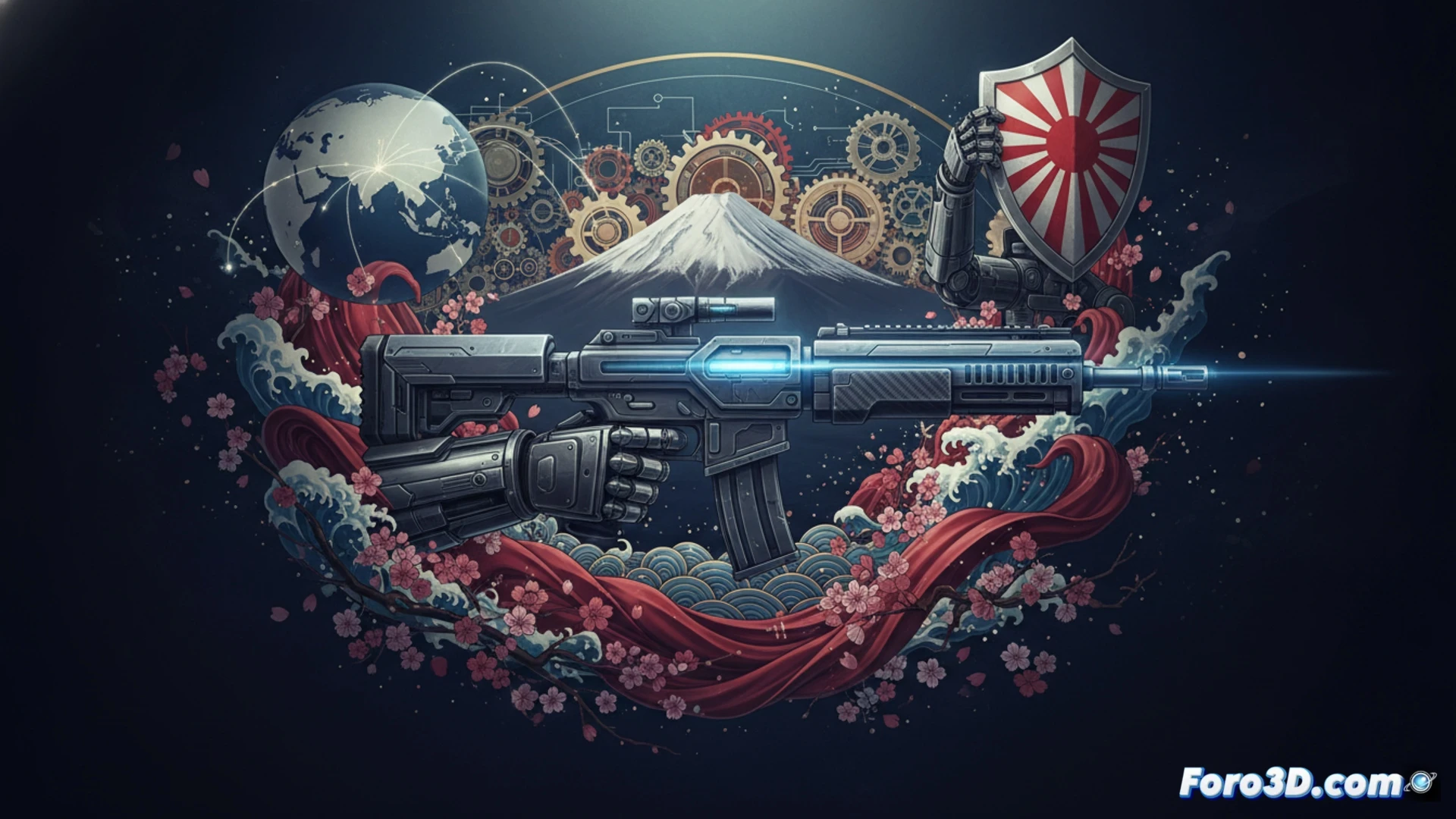 Un buque de guerra japonés en astillero, con grúas y banderas, simbolizando el cambio en la política de exportación de armamento.