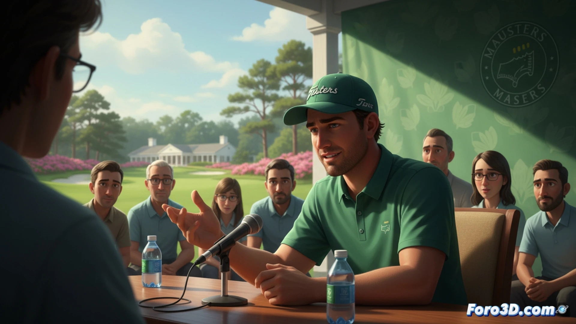 Jon Rahm sonríe en el Masters pero esquiva preguntas sobre la Ryder Cup con gesto serio.