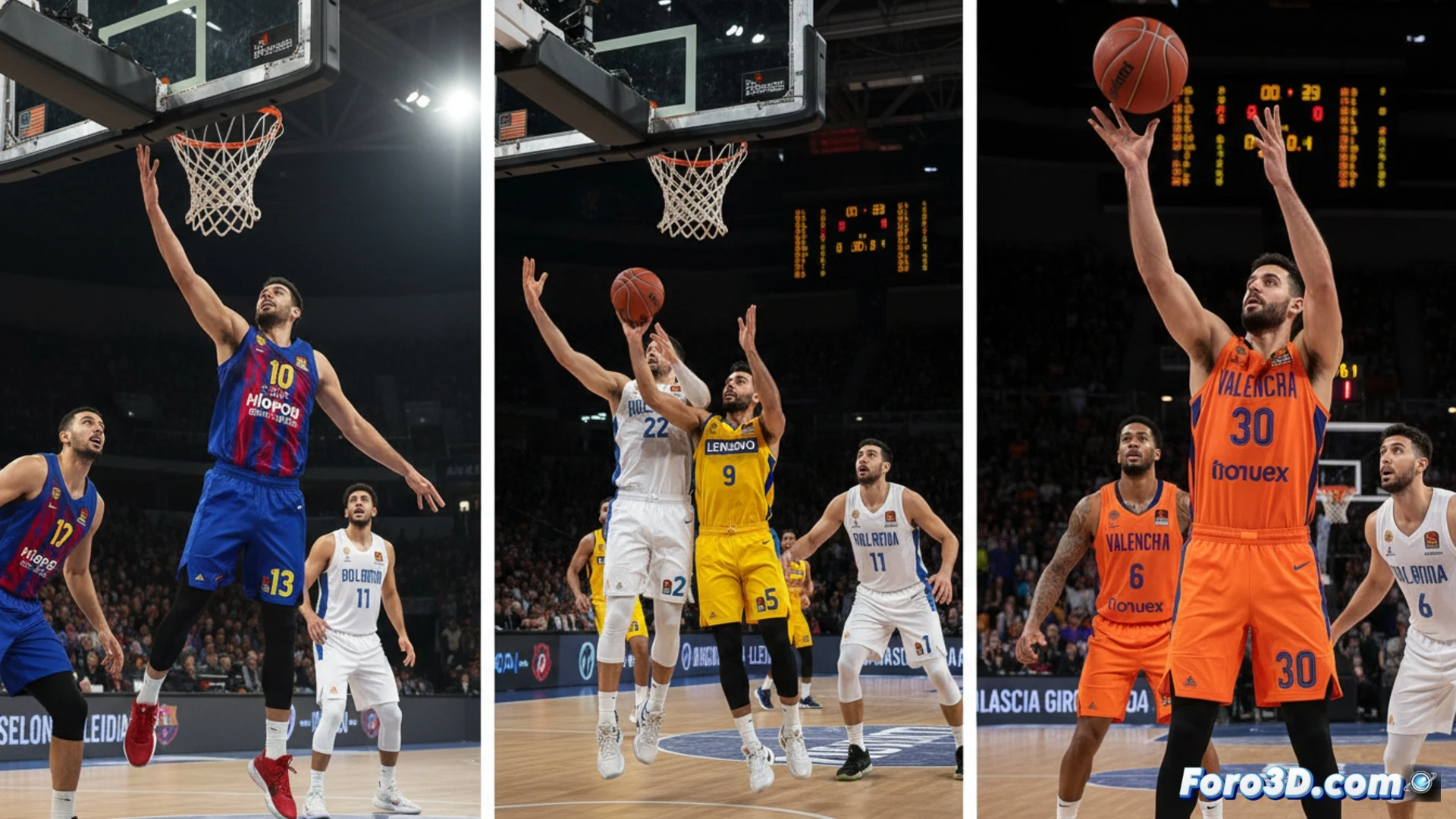 Un jugador del Lenovo Tenerife anota sobre la defensa del Real Madrid, mientras en otro partido el Barcelona cae ante el Lleida.