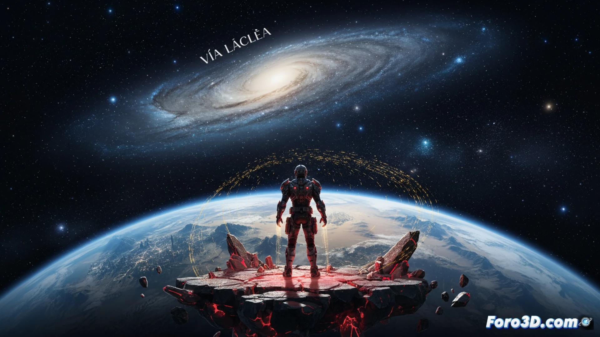 Un jugador flota sobre el planeta visto desde el espacio, tras romper los límites de Crimson Desert.