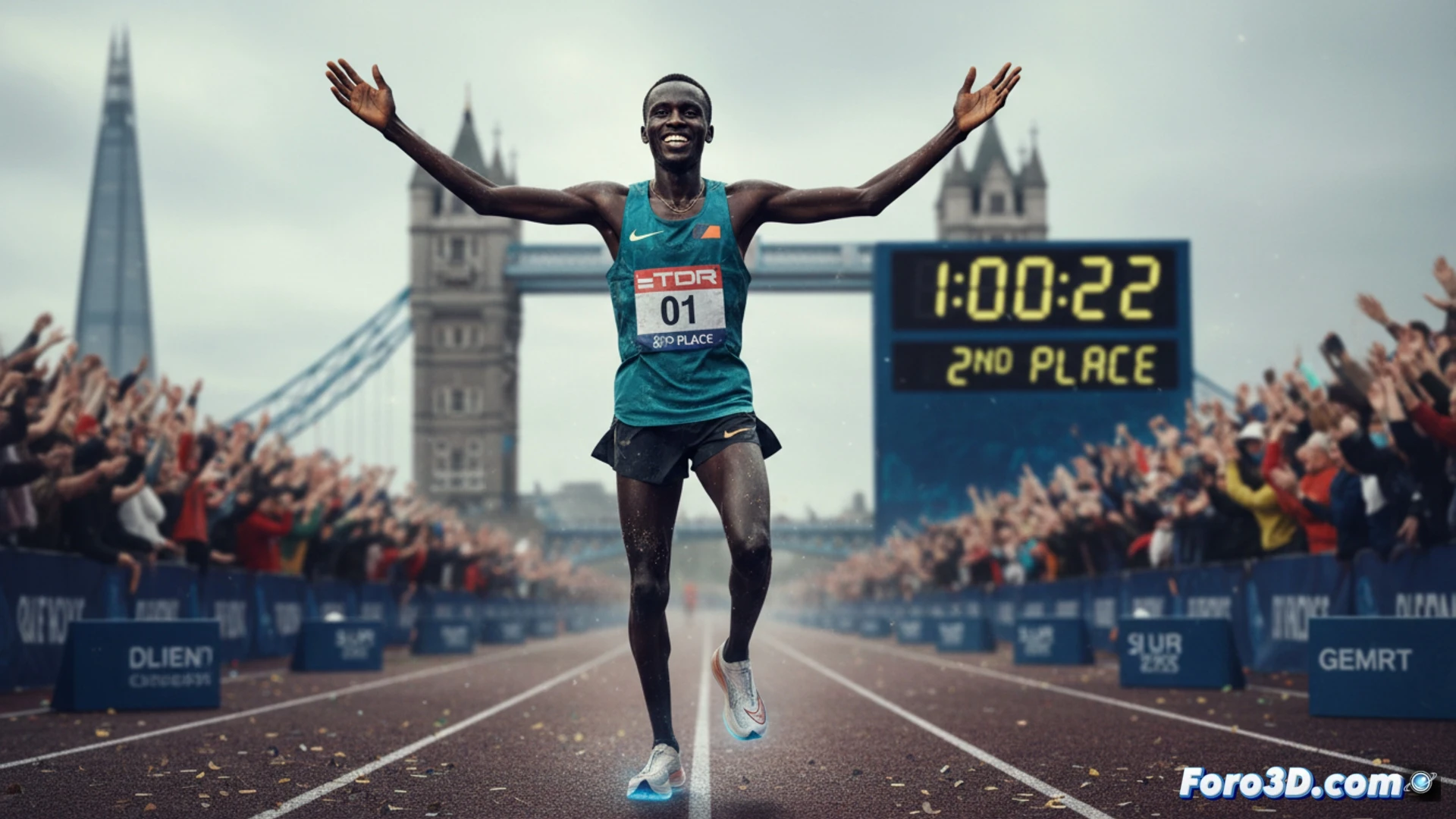 Yomif Kejelcha sonríe tras su segundo puesto en Londres, con marca de élite y gesto de satisfacción.