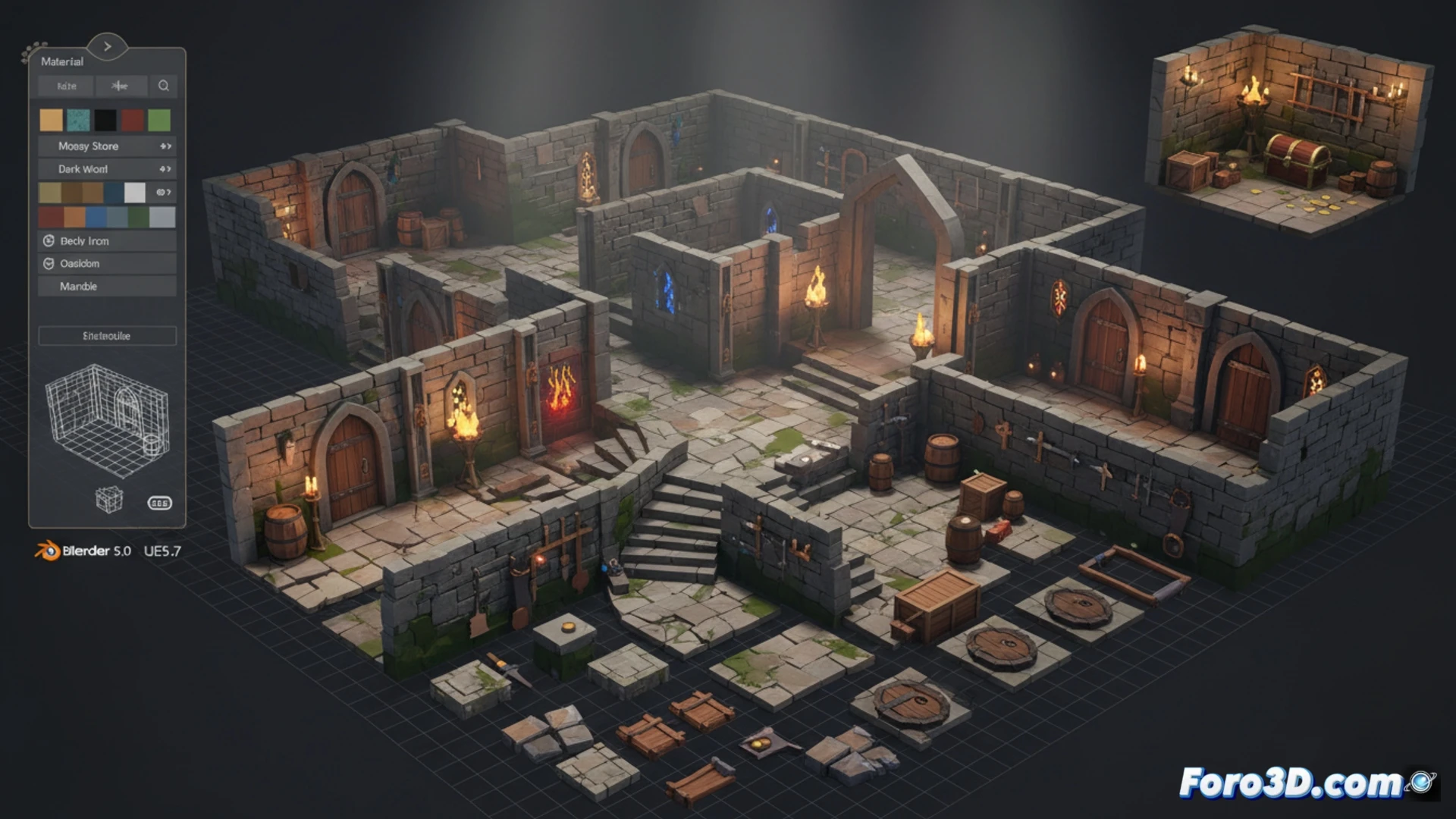 Kitbash Pack 3DT Dungeon: activos estilizados para Blender y UE5