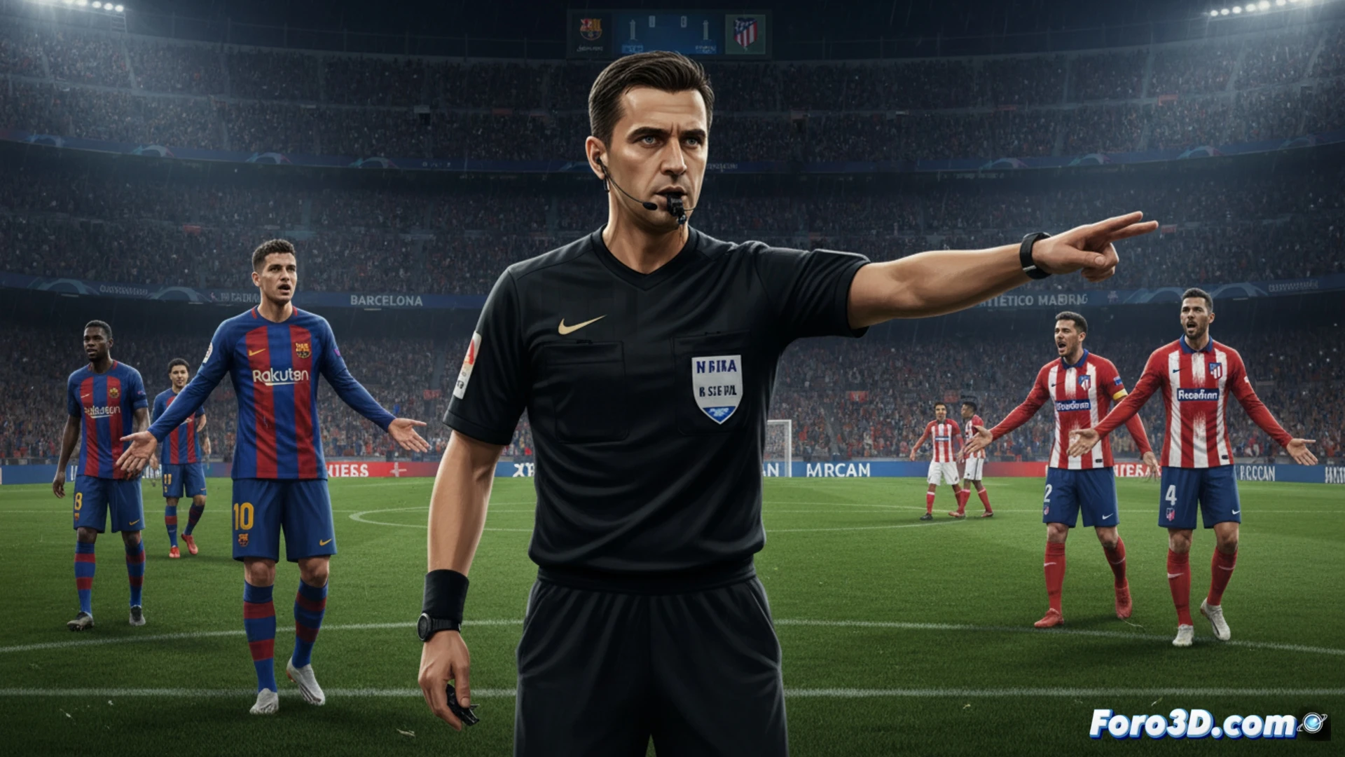 El árbitro István Kovács observa el campo antes del Barça-Atlético, un colegiado con historial negativo para ambos clubes en Champions.