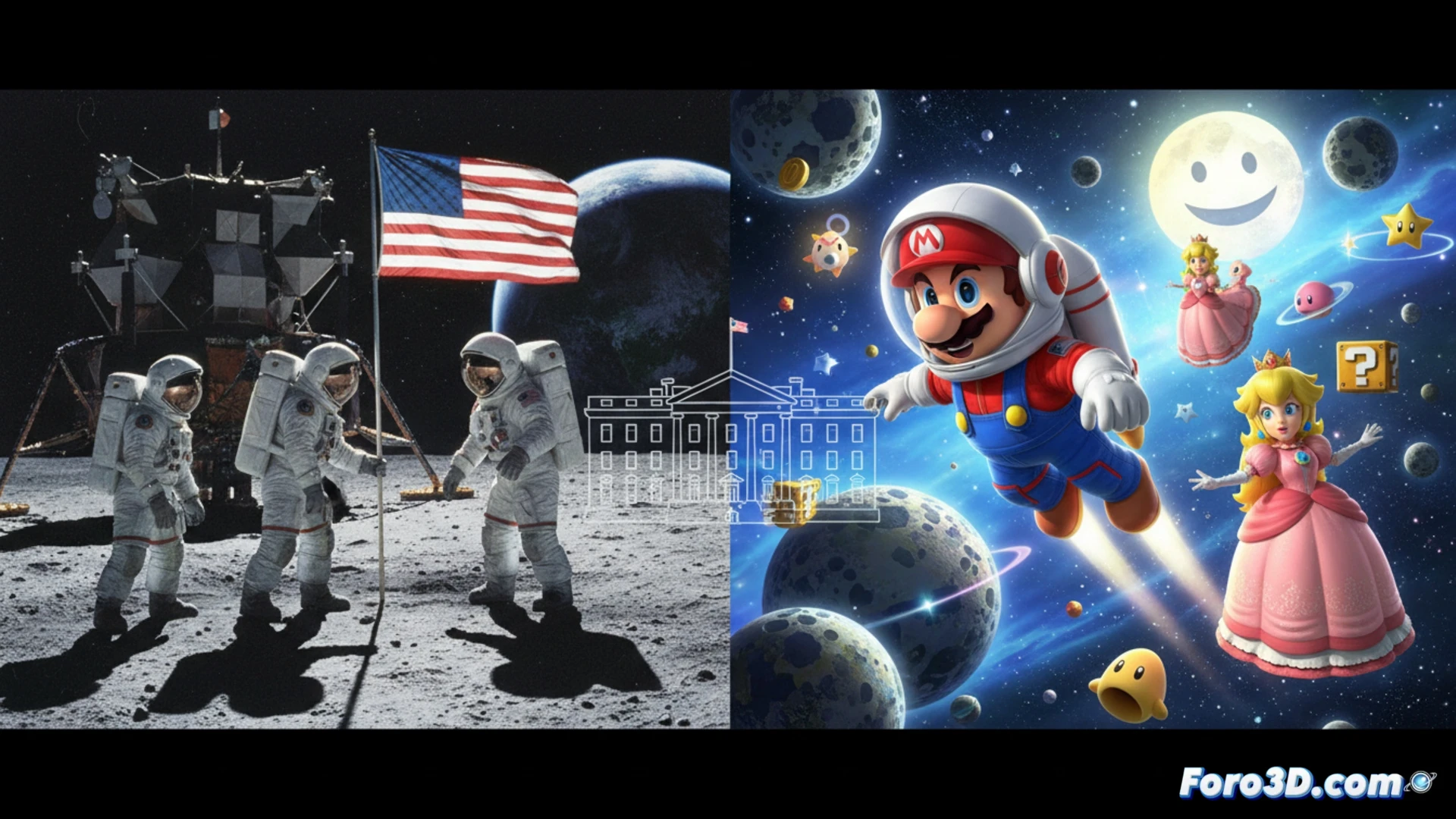 Video oficial mezcla la misión lunar Artemis II con escenas del videojuego Super Mario Galaxy, generando polémica.