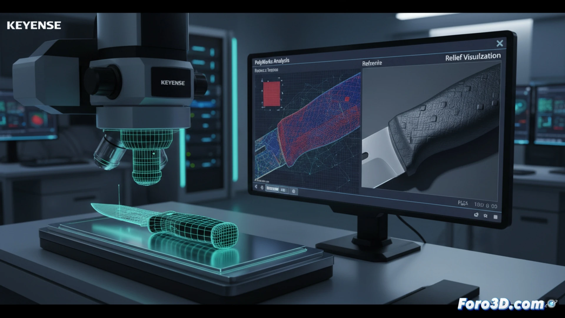 Escaneo 3D forense de alta resolución revela patrón textil de guante en empuñadura de plástico