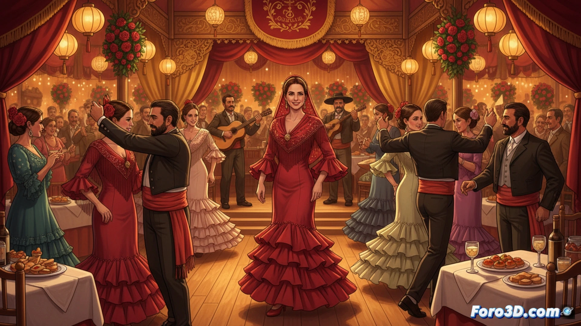 La infanta Elena, sonriente y elegante, brilla en la Caseta de Oro de Chicuelo 12, rodeada del ambiente festivo y tradicional de la Feria de Sevilla.