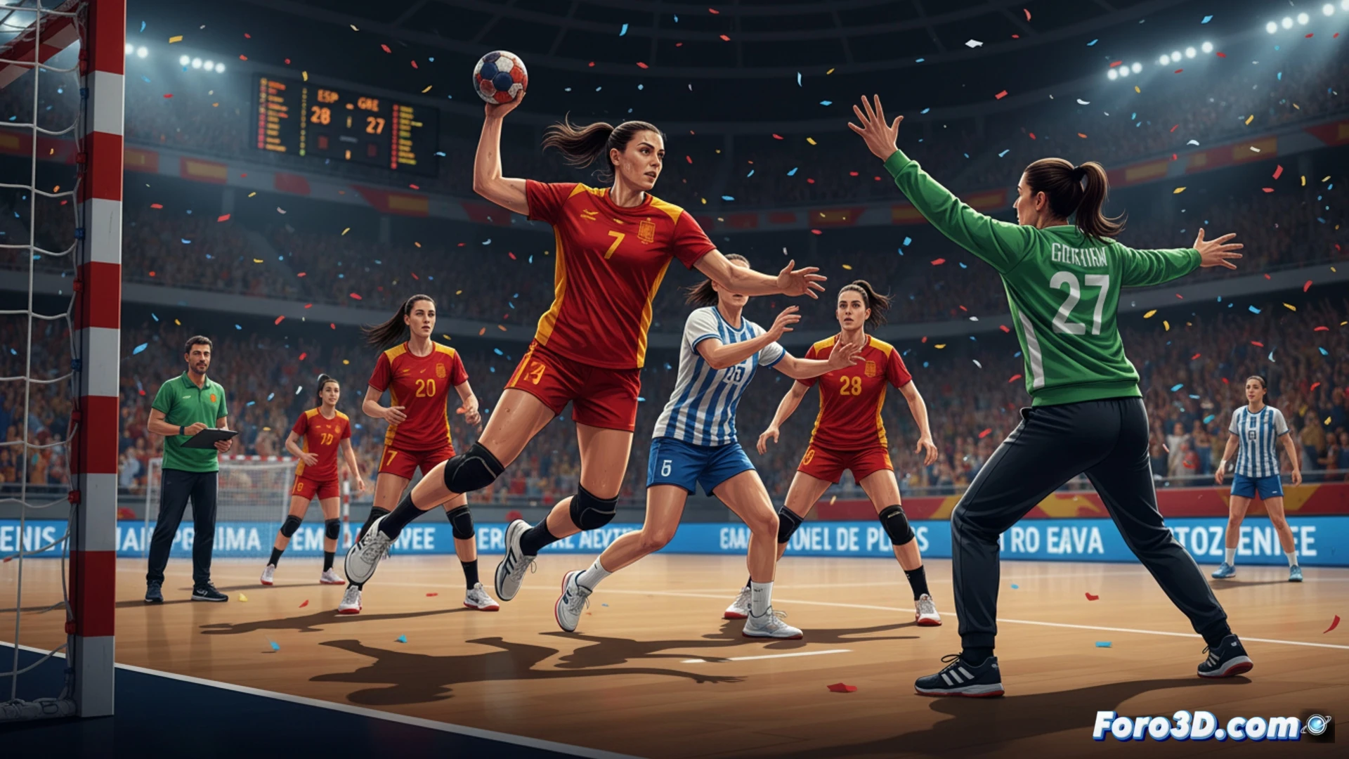 La selección española femenina de balonmano, dirigida por Joaquín Rocamora, disputa un partido de clasificación europea contra Grecia.