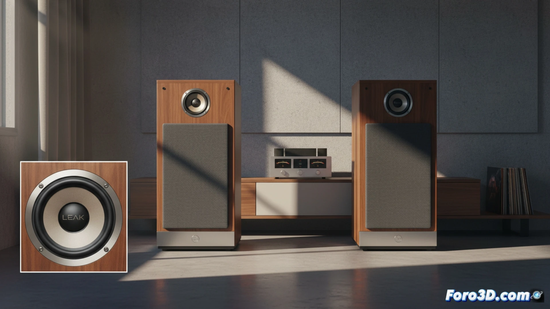 Un altavoz de madera y aluminio con frente negro, que combina diseño retro y tecnología moderna de sonido.