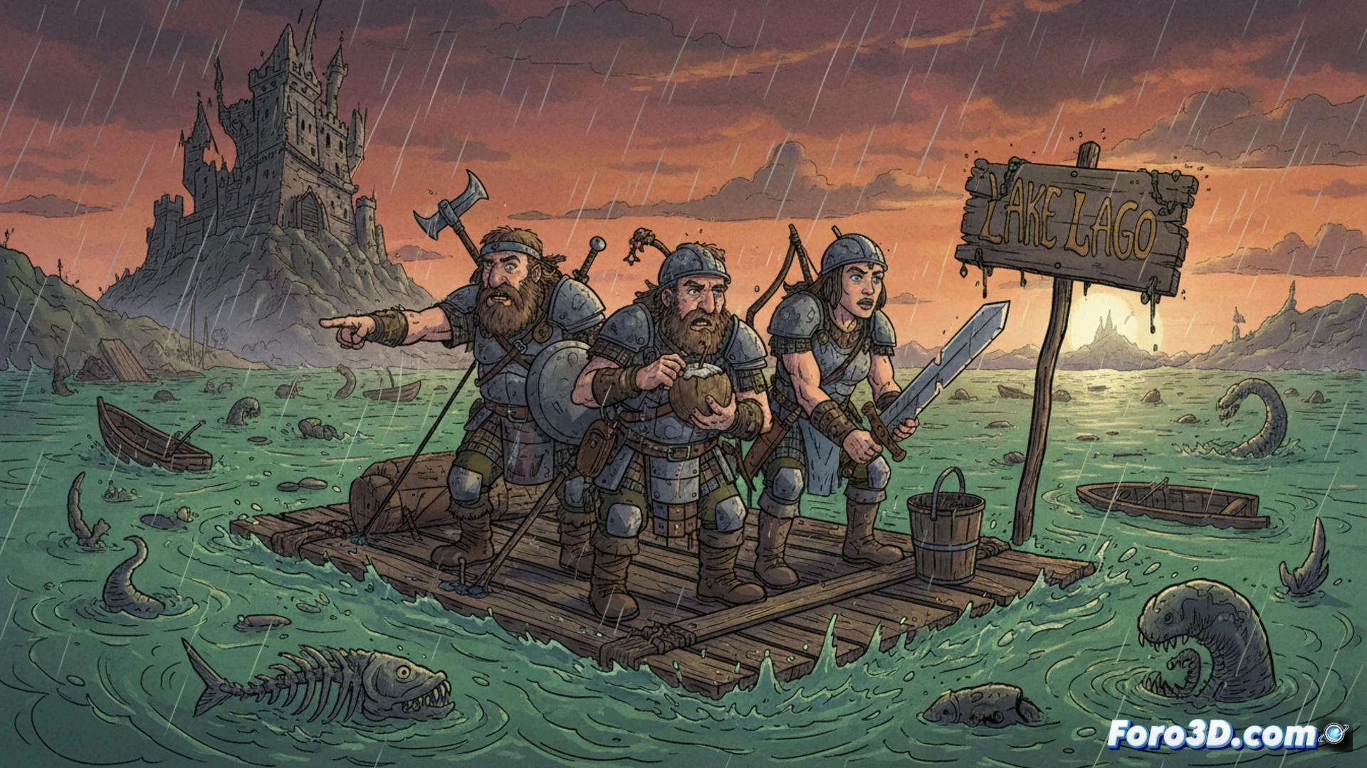 Un cortometraje de animación 2D dibujado a mano, donde guerreros semi-retirados navegan por un lago traicionero.