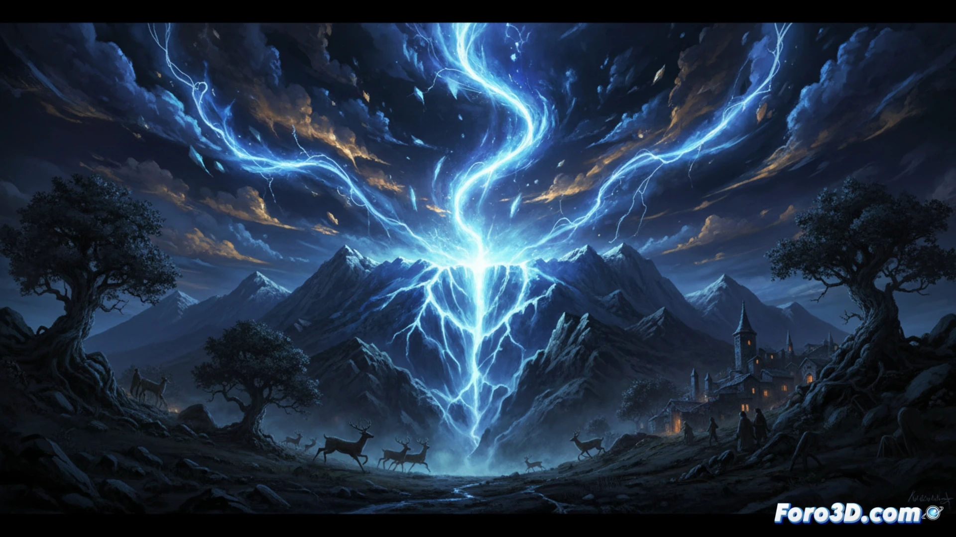 Simulación 3D de cargas eléctricas emergiendo del suelo durante un terremoto, con destellos azules y grietas luminosas.