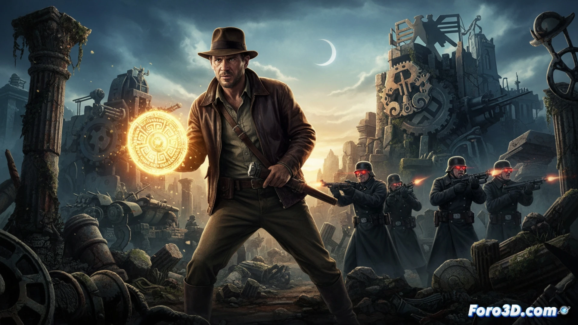 Indiana Jones enfrenta a nazis en una aventura arqueológica, estilo clásico de MachineGames.