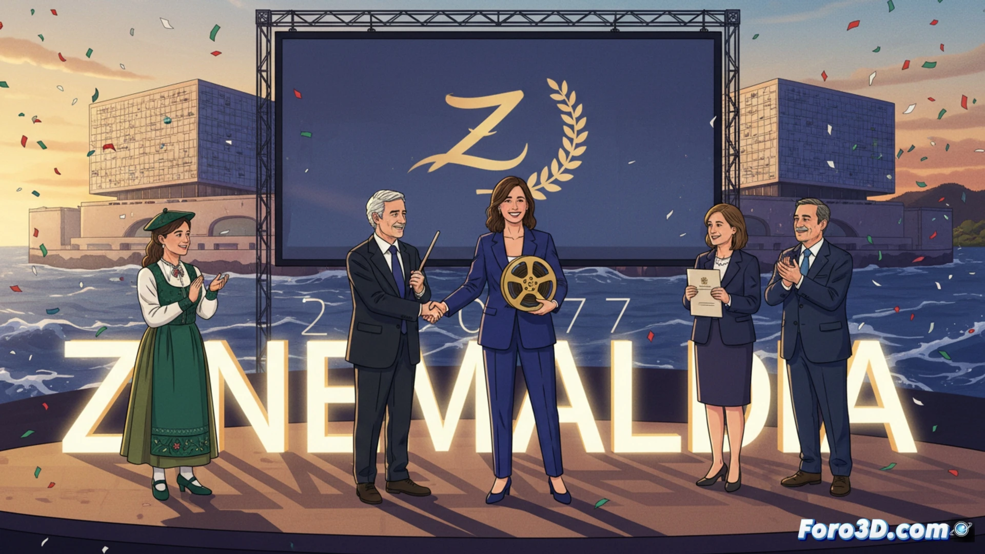 Maialen Beloki, nueva directora del Festival de San Sebastián desde 2027, sonríe ante la pantalla del Kursaal.