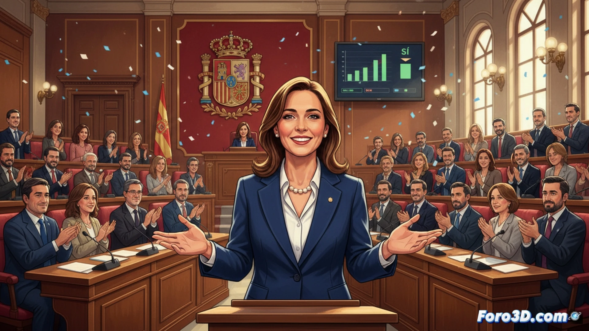 María Guardiola en el hemiciclo, recibiendo el apoyo mayoritario de la cámara tras su investidura como presidenta.