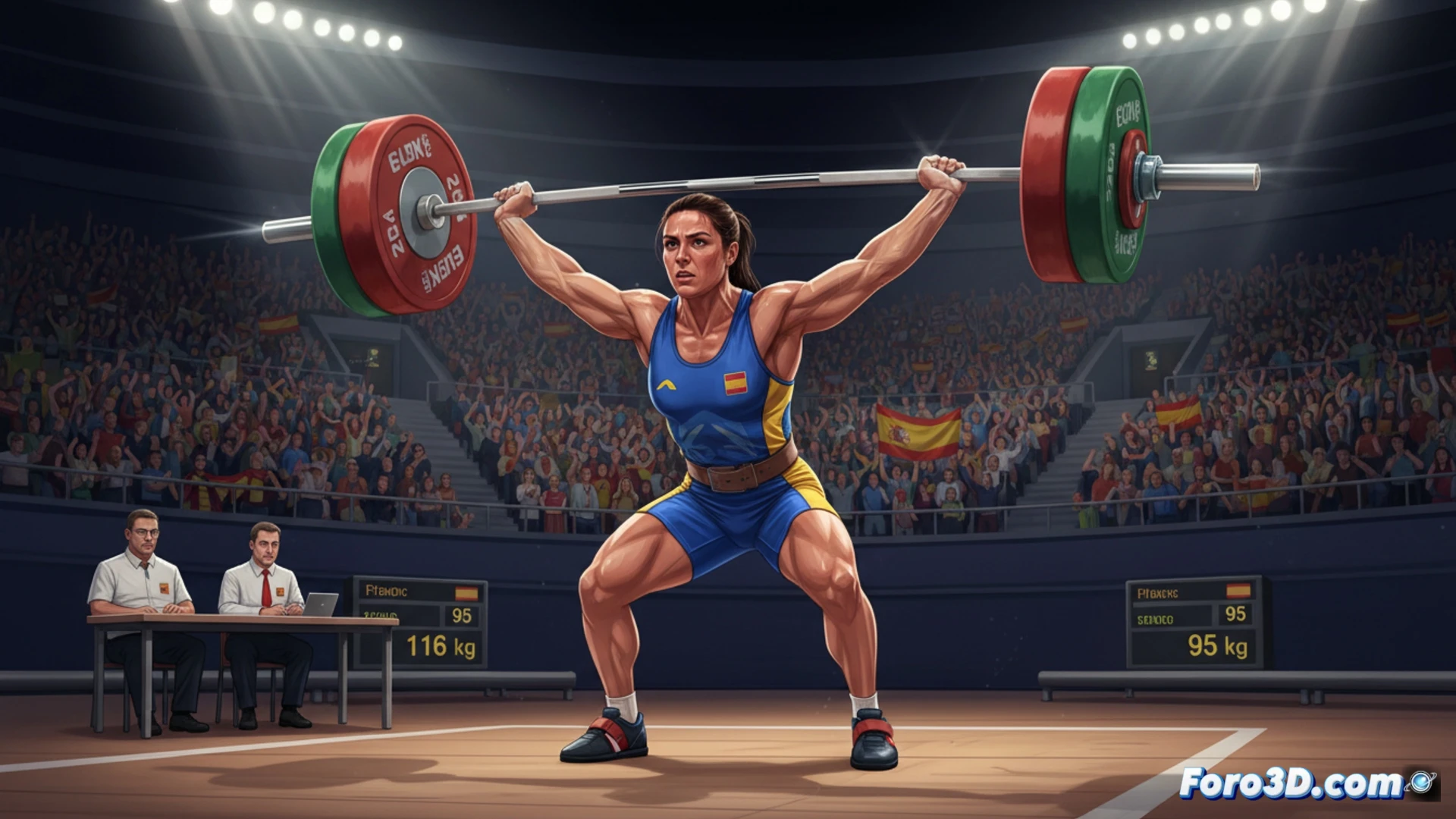 María Olalla, halterófila española, levanta 116 kg en dos tiempos, cuarto puesto en el Europeo de Batumi.