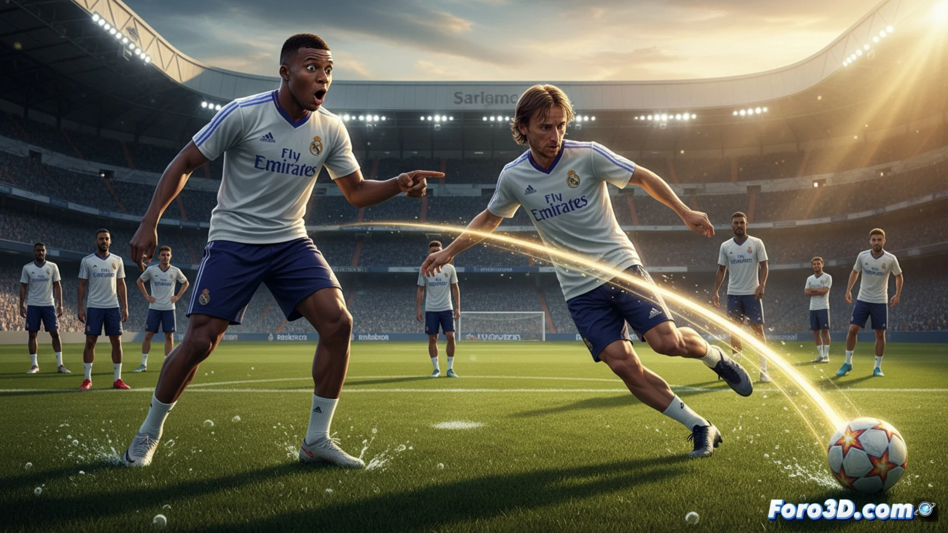 Mbappé observa a Modrić en entrenamiento, sorprendido por un pase ciego de primera intención que deja a todos sin palabras.