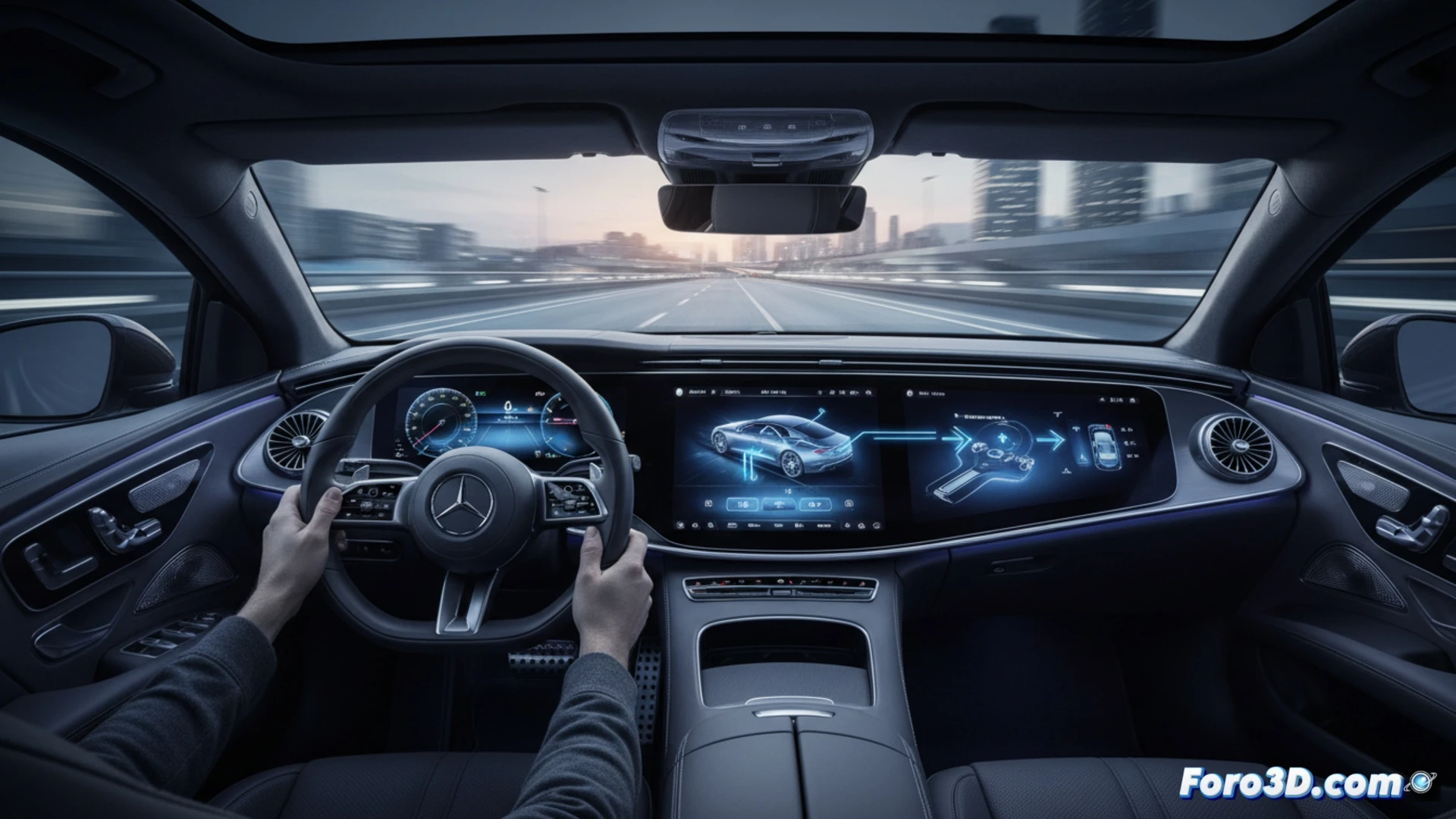 El nuevo volante de yugo del EQS 2026, sin vínculo mecánico con las ruedas, redefine la experiencia de conducción con control totalmente electrónico.