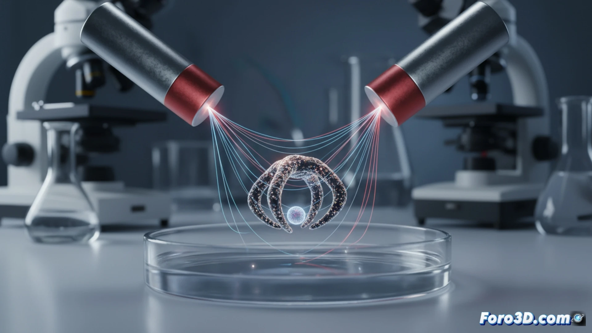 Micro pinza magnética en 3D, forma de piruleta, más pequeña que un grano de arena, cerrándose como atrapamoscas.