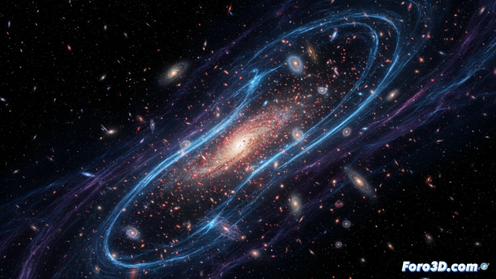 Imagen del cúmulo Abell 370 con arcos luminosos; un destello señala una estrella lejana amplificada por microlente gravitacional.