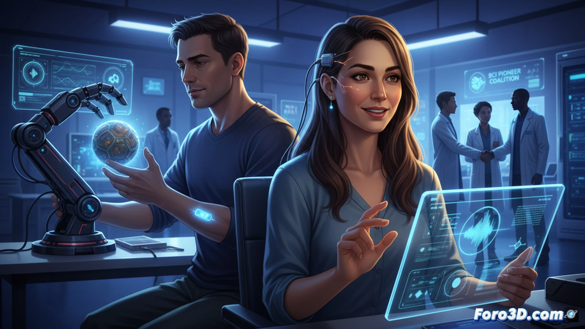 Modelo 3D de un implante cerebral personalizado sobre una reconstrucción de la corteza cerebral.