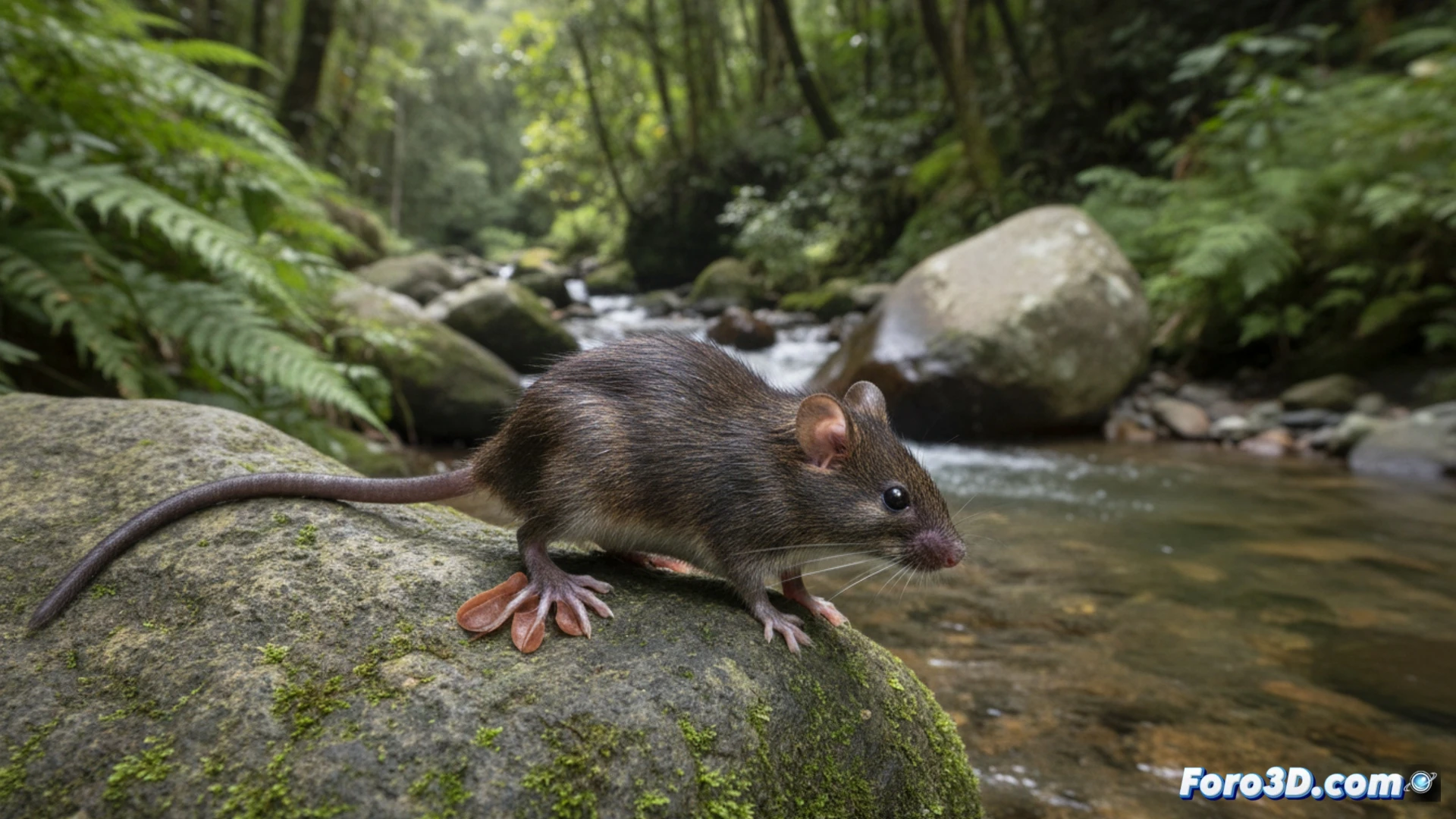 Modelado 3D del ratón anfibio de pies palmeados del Alto Mayo