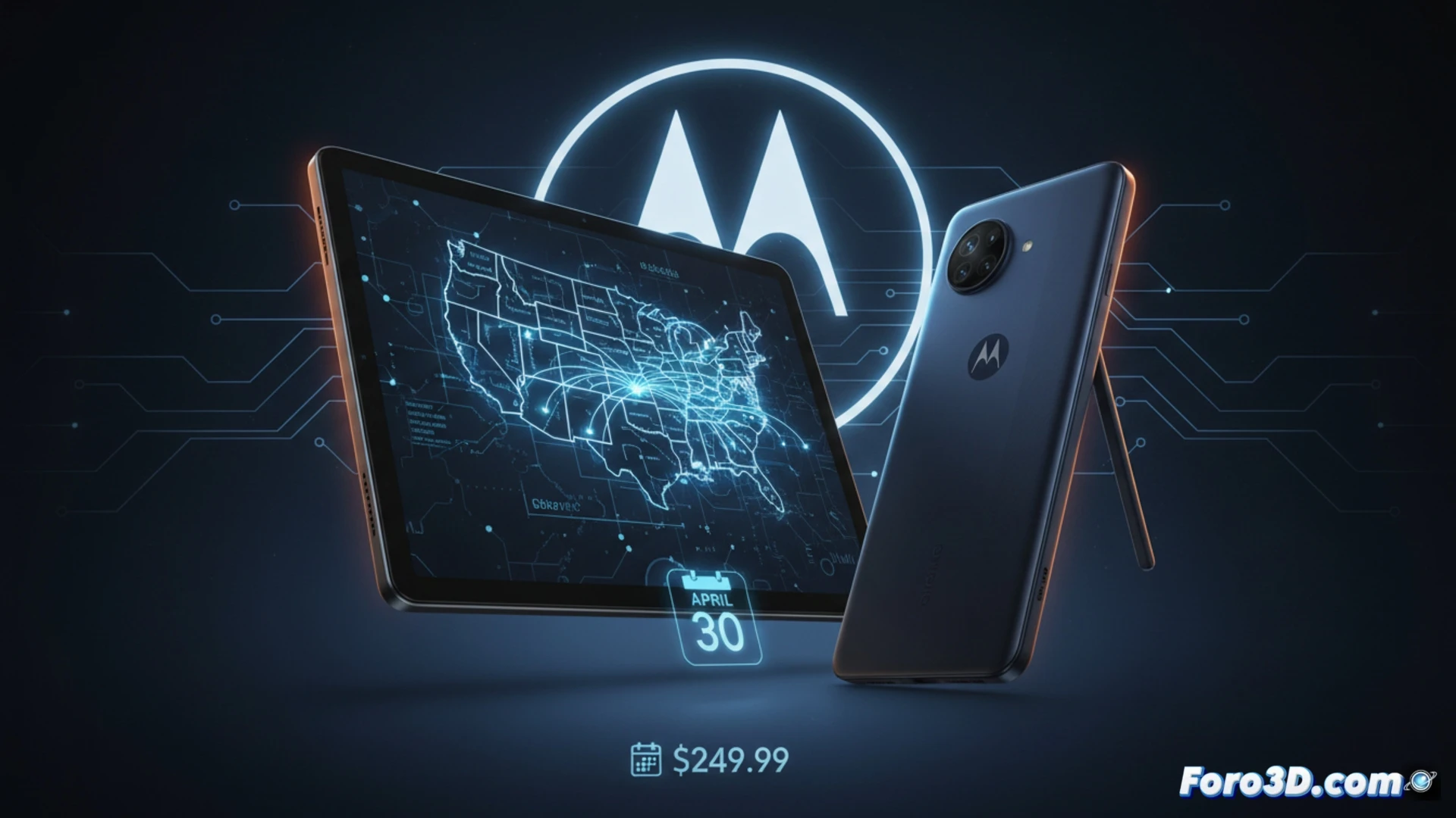 Una tablet Moto Pad y un teléfono Moto G Stylus sobre una mesa, anunciando su lanzamiento en EEUU.