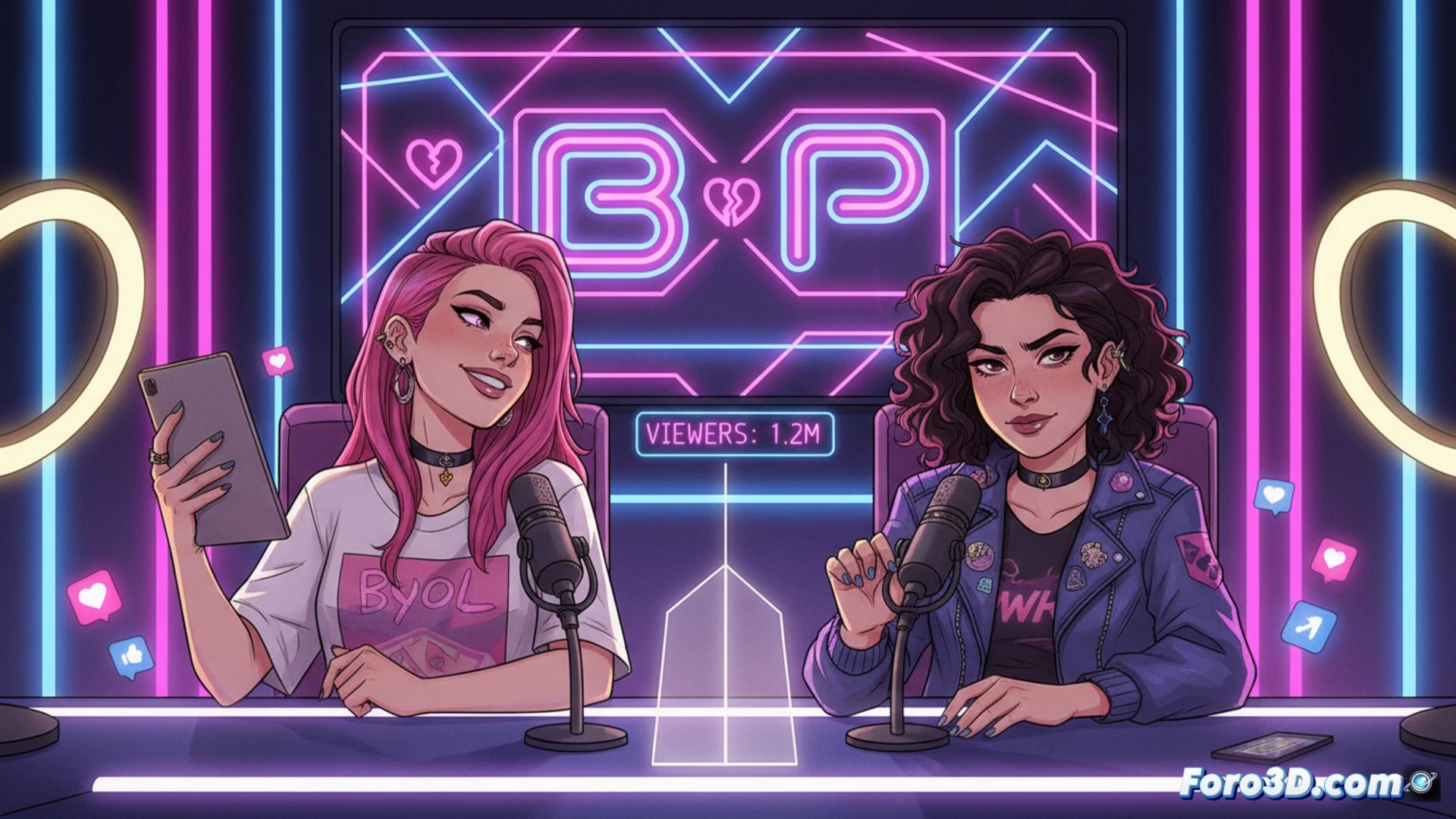 Dos amigas, Bea y Parker, en un estudio lleno de luces y cámaras, pero su mirada de complicidad se ha vuelto tensa y distante.