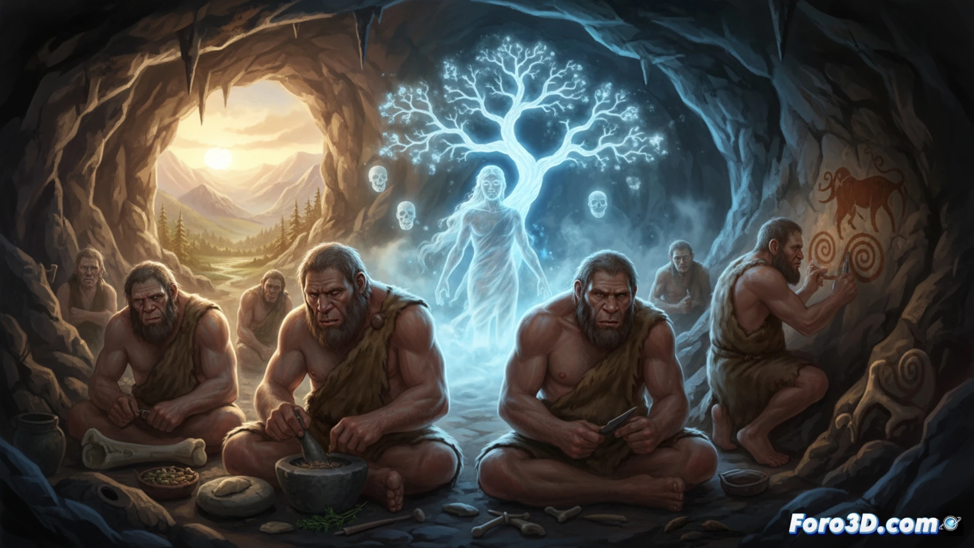 Reconstrucción facial 3D de un neandertal basada en datos de cráneos fósiles digitalizados.