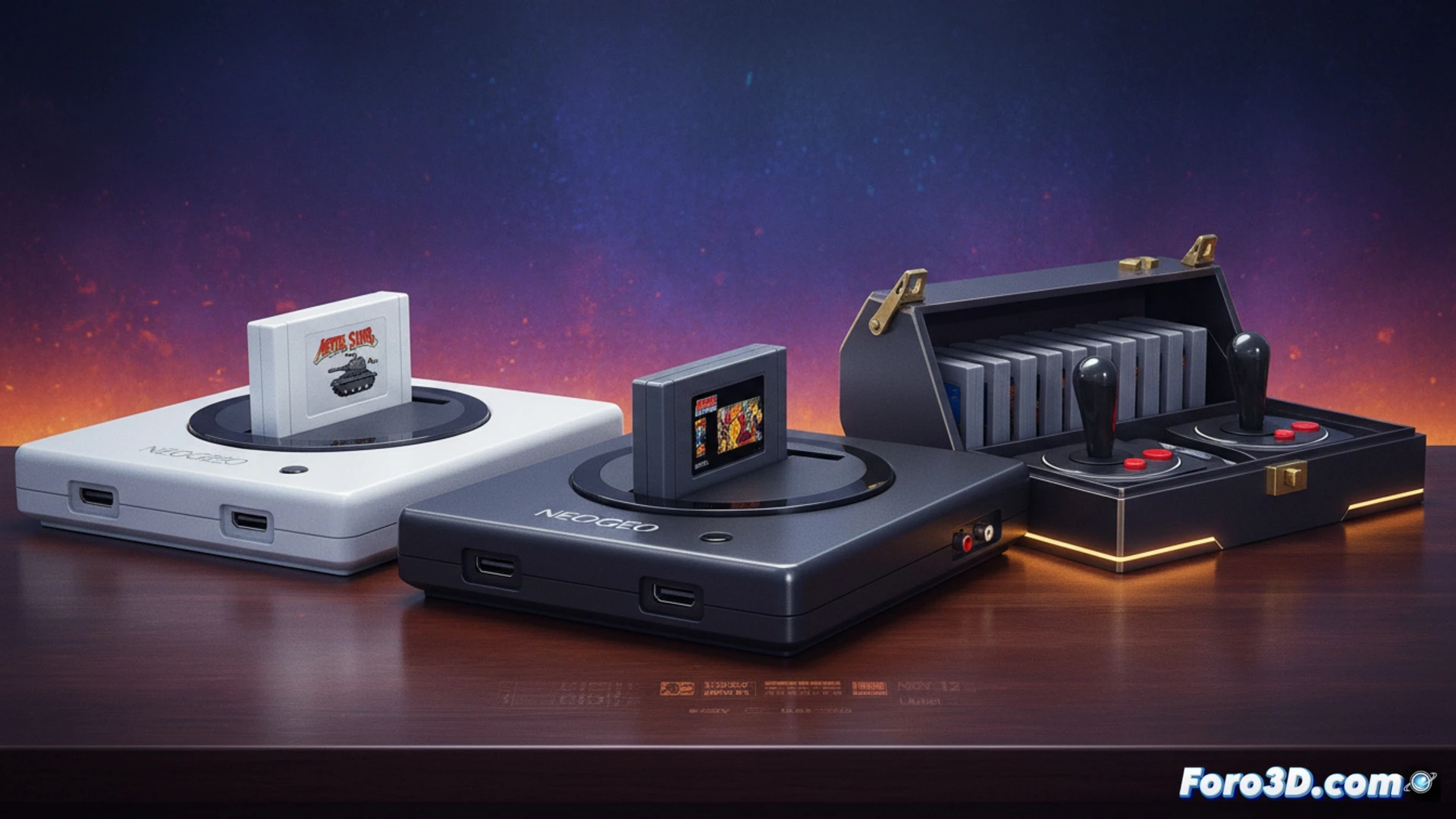 Una consola retro negra con un cartucho dorado insertado, conectada a un televisor moderno mediante un cable HDMI.