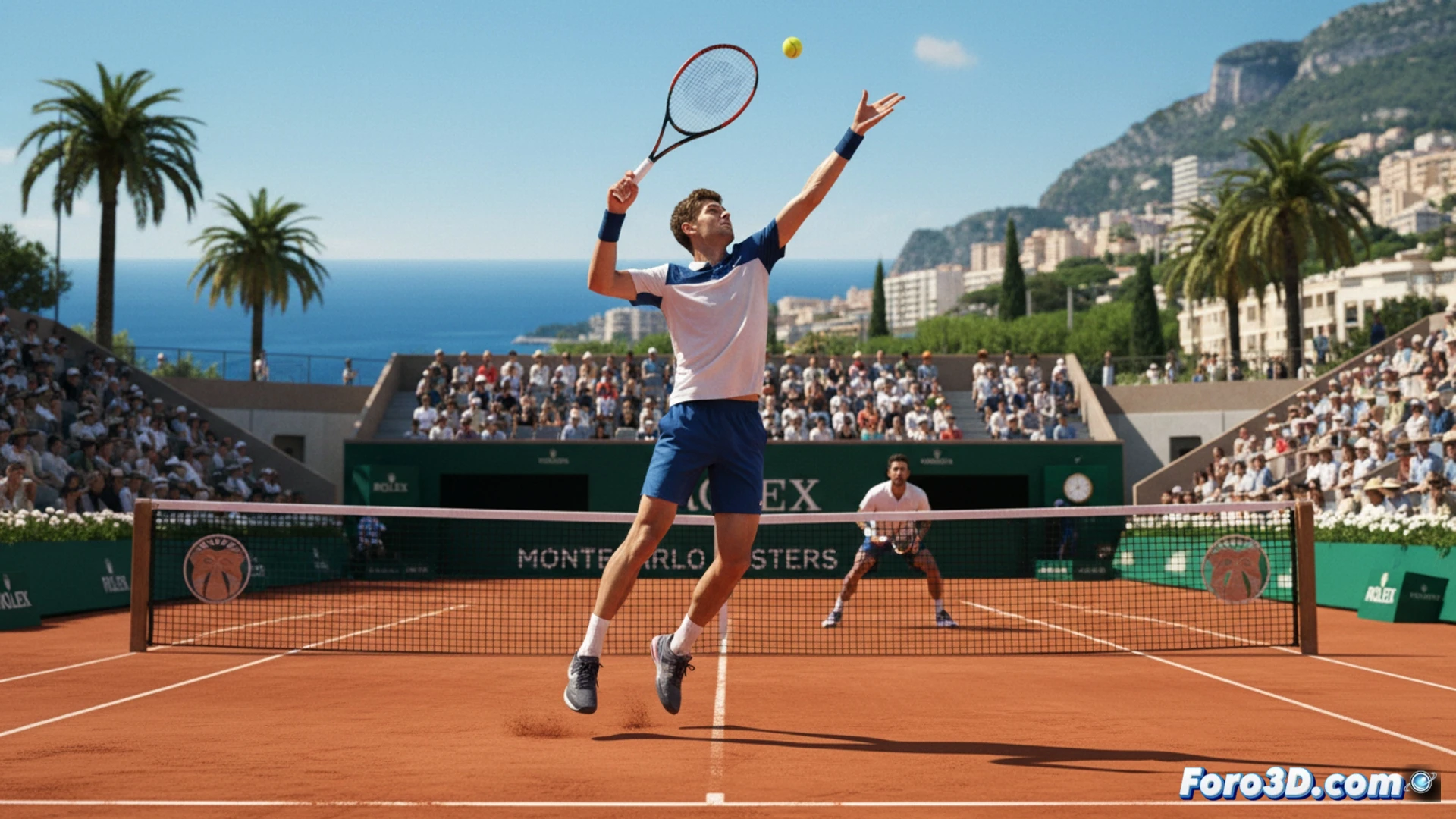Norrie celebra tras ganar un intenso partido de tres sets en la arcilla de Montecarlo, con el público al fondo.